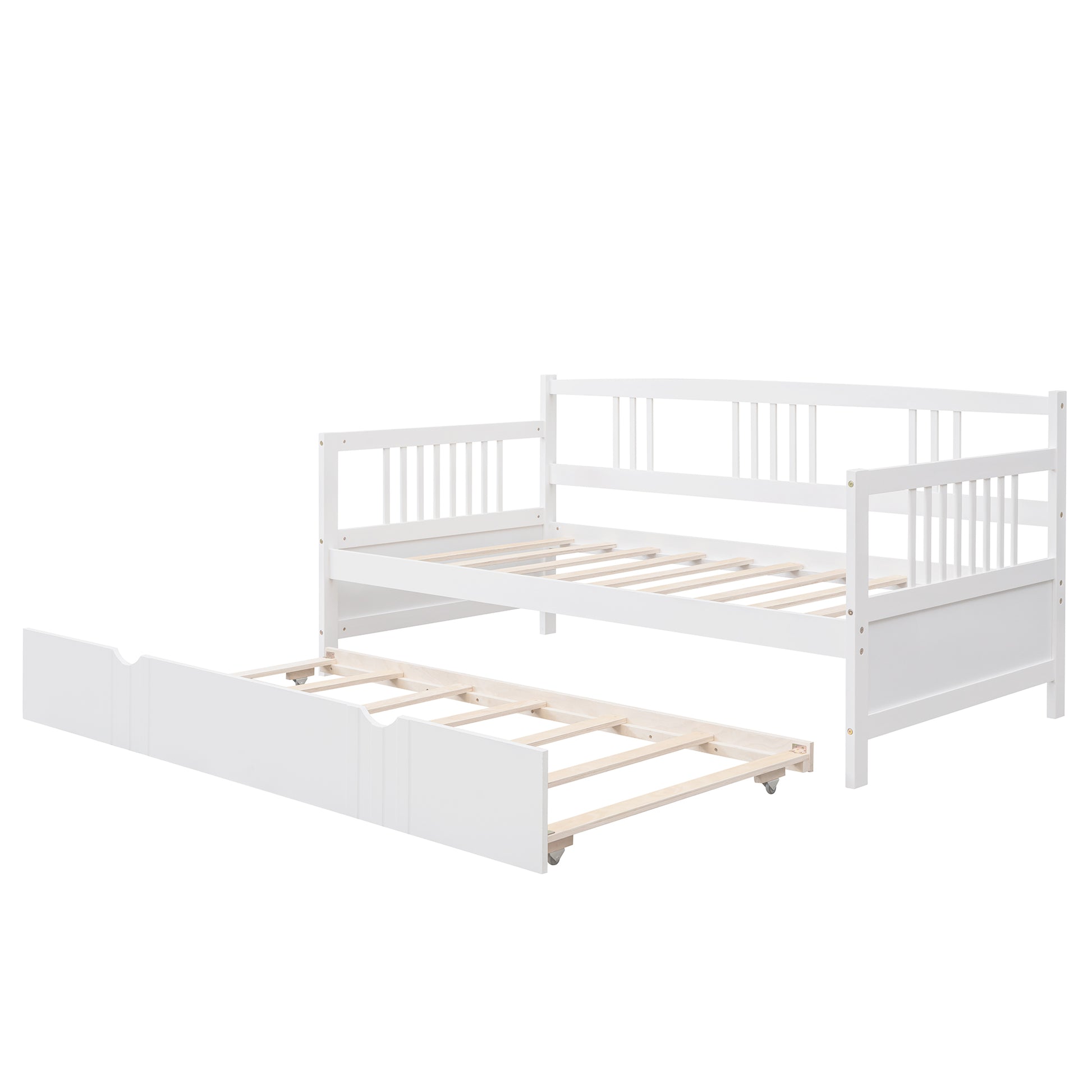 Twin Size Daybed Wood Bed with Twin Size Trundle,White - Abrihome