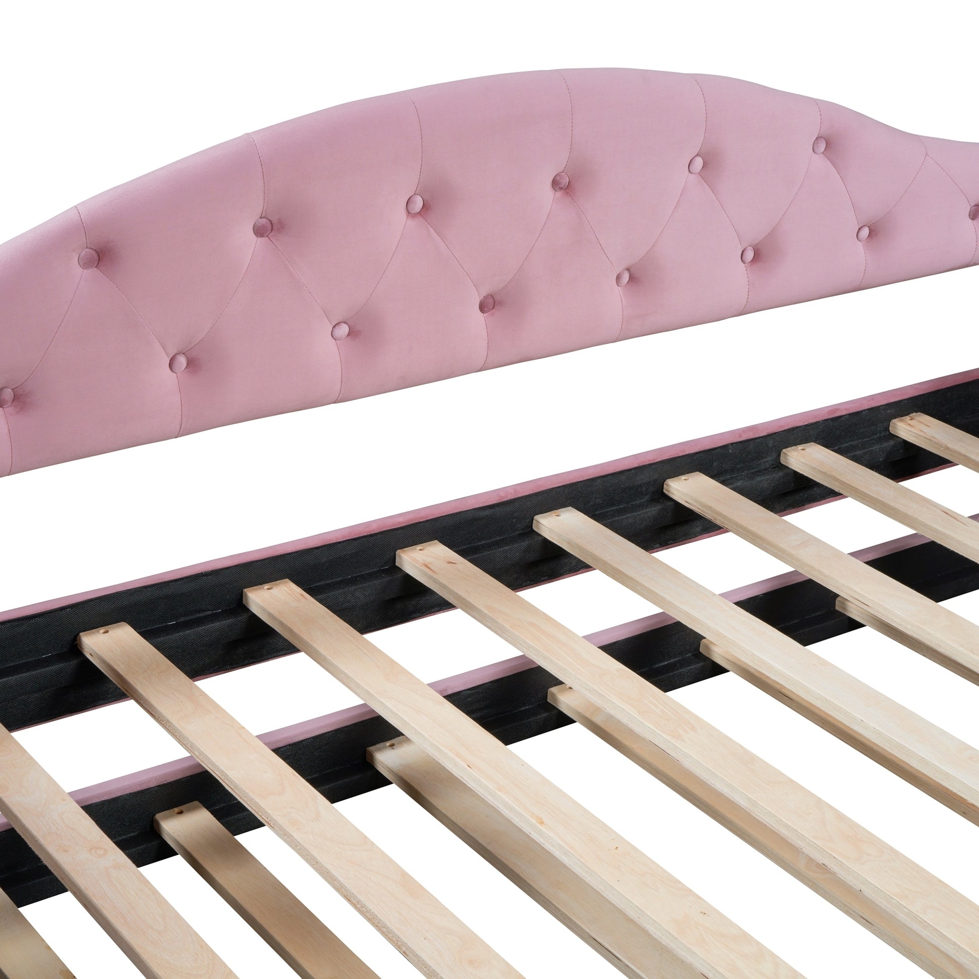 Twin Size Tufted Upholstered Daybed with Trundle ,Velvet Sofabed with USB&Type-C Charging Ports,No Box-spring Needed, Pink - Abrihome