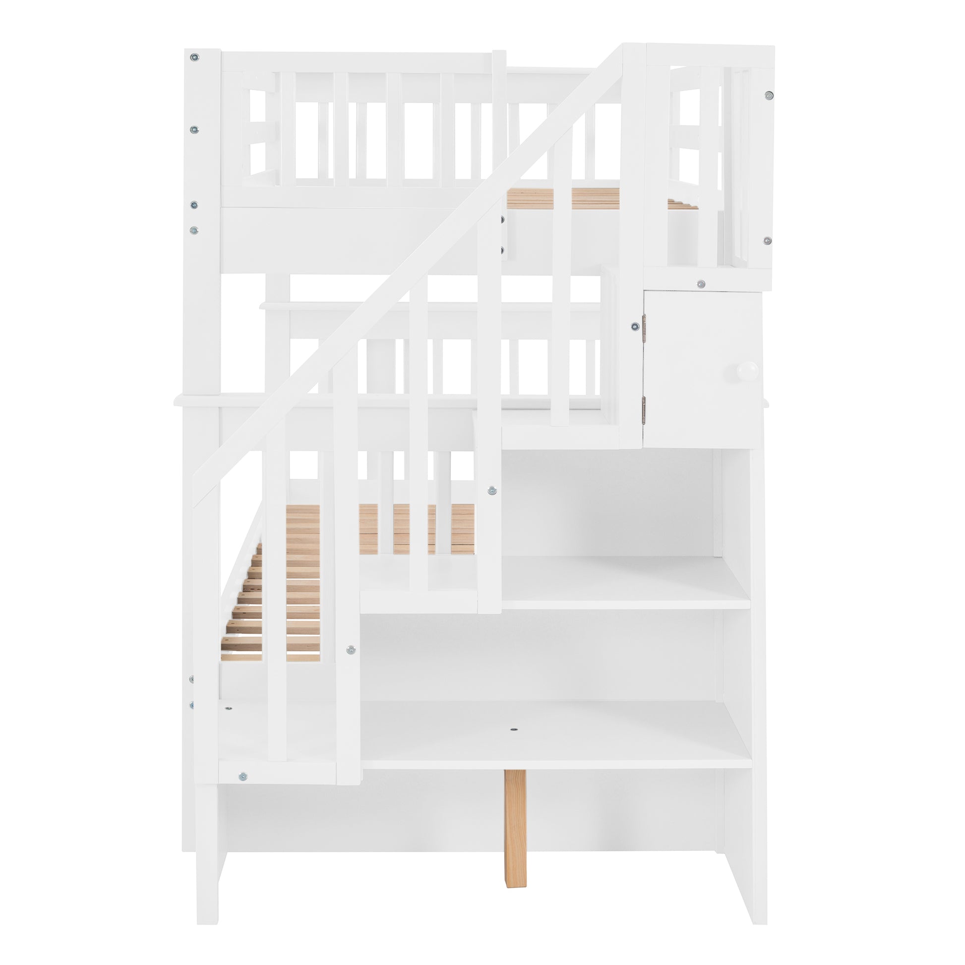 Stairway Twin-Over-Twin Bunk Bed with Storage and Guard Rail for Bedroom, Dorm, White color(OLD SKU :LP000109AAK) - Abrihome