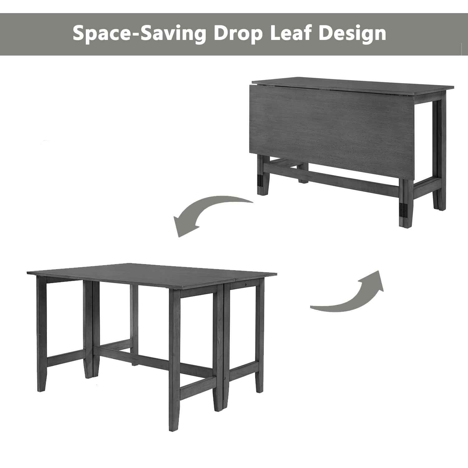TOPMAX Farmhouse Wood Extendable Dining Table with Drop Leaf for Small Places, Gray(OLD SKU:N717P195019)