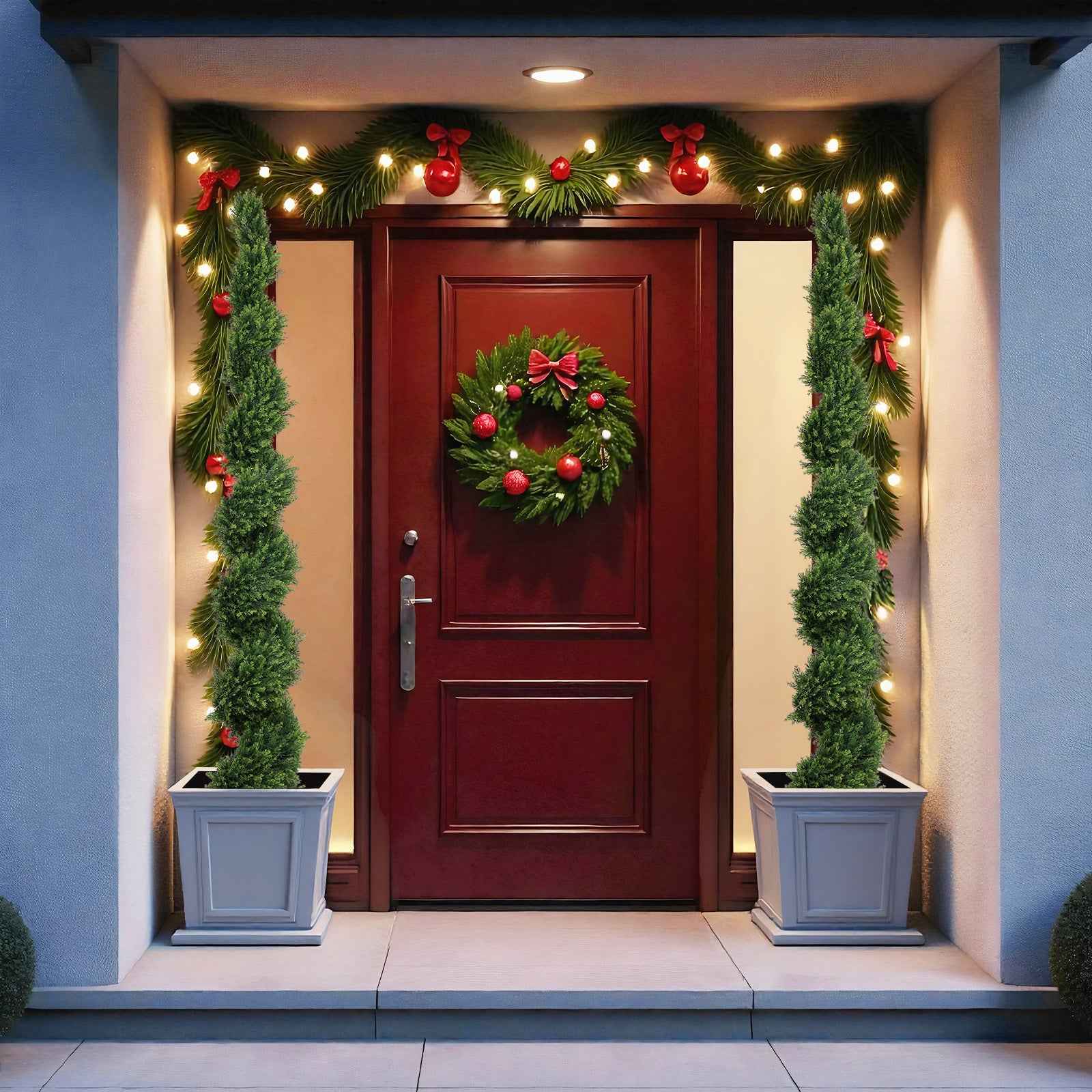 7FT Tall Artificial Two-Tone Cypress Pine Tree – Realistic Lifelike Faux Greenery with Natural Dual Color Leaves for Indoor Outdoor Home Office Decoration, Potted Fake Tree, 1pc/set