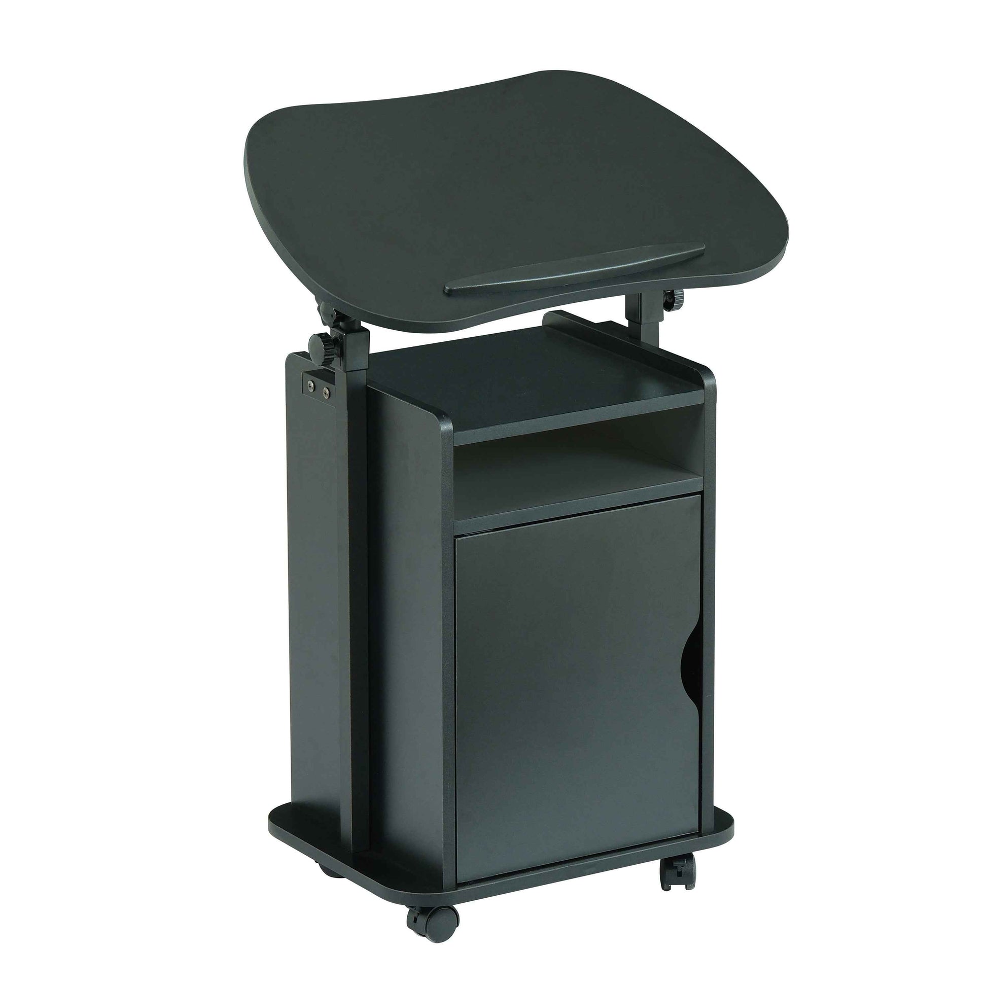 Techni Mobili Sit-to-Stand Rolling Adjustable Laptop Cart With Storage, Black