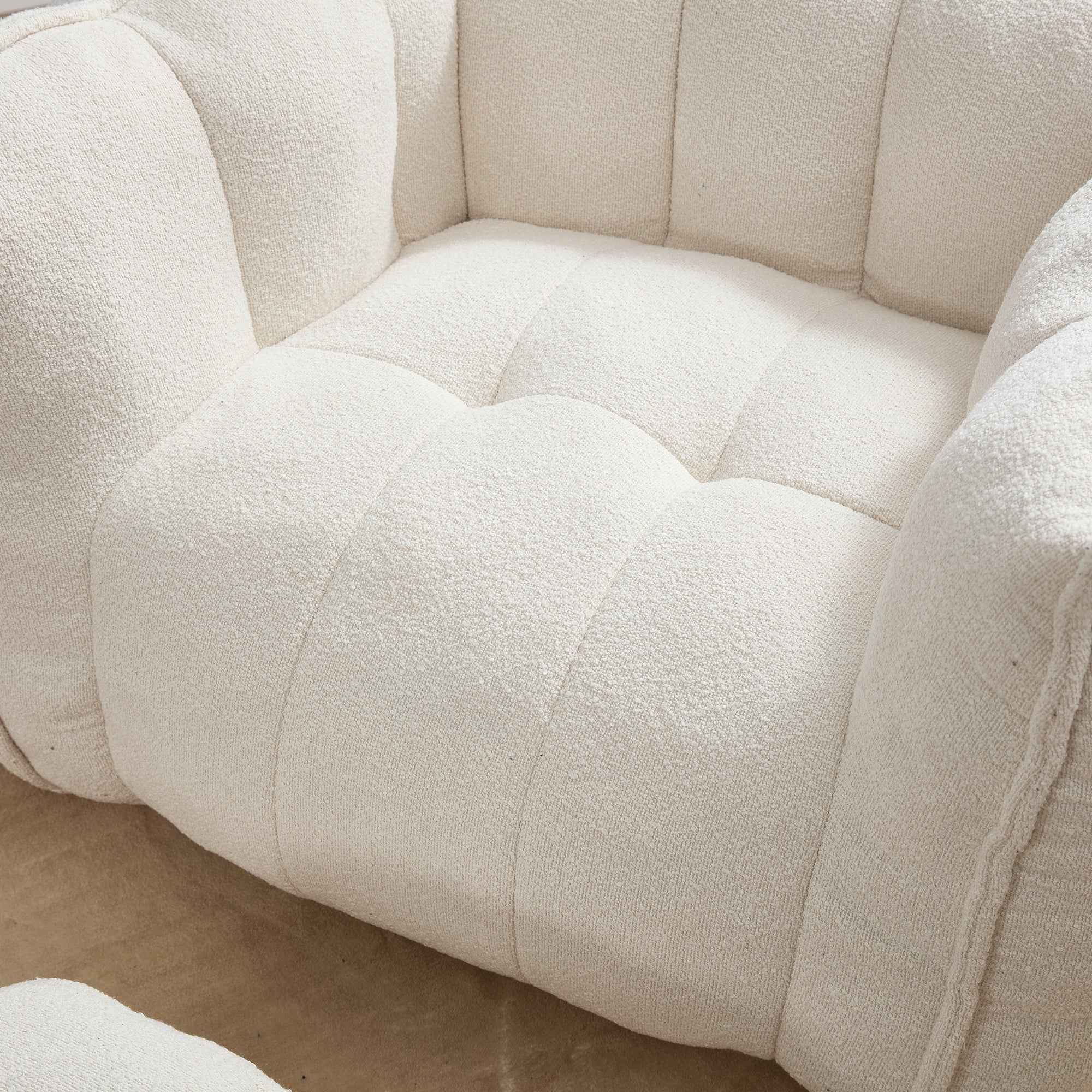Soft Chenille Bean Bag Chair with High Resilient Foam for Living Room and Bedroom, Comfortable Square Lazy Sofa with Footstool for Adults