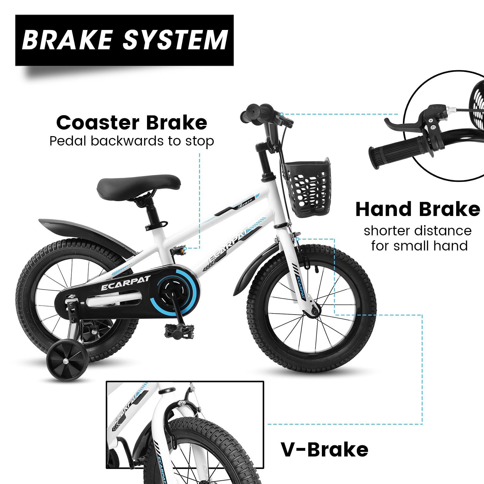 Kids Bike  16 inch for Boys & Girls with Training Wheels,  Freestyle Kids' Bicycle with Bell,Basket and fender.