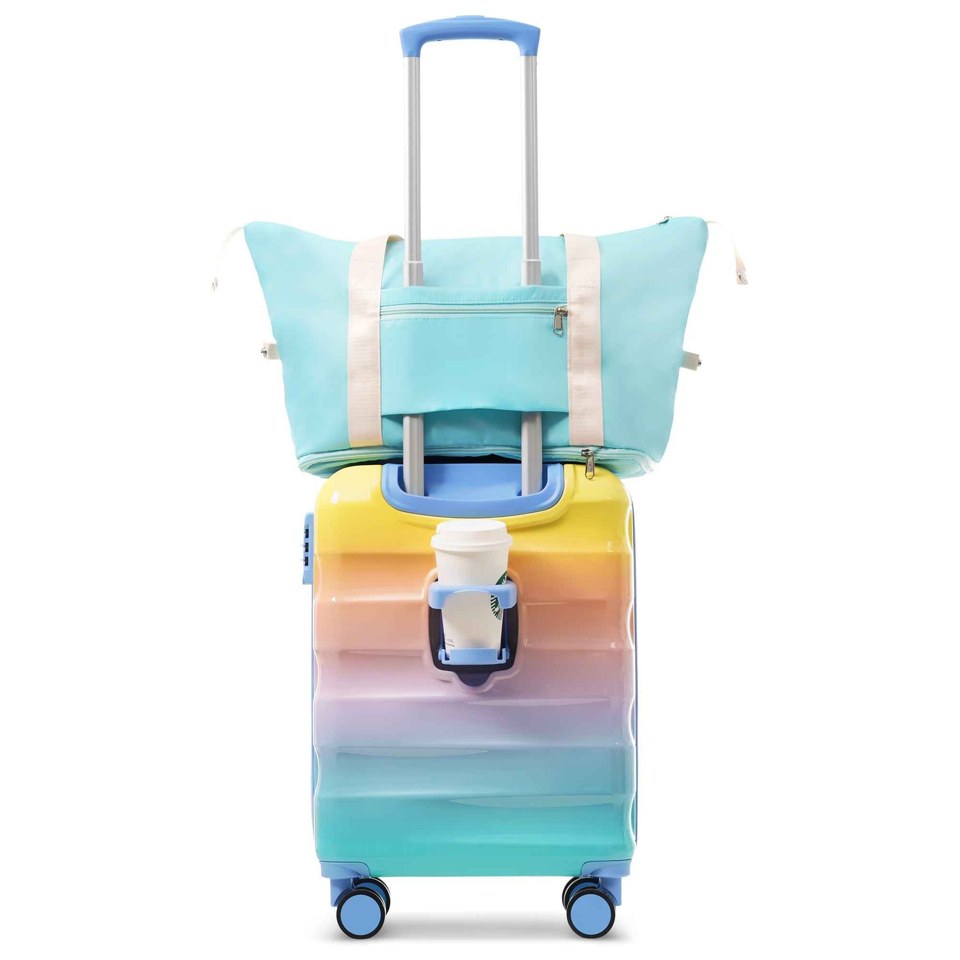 20' Carry-on Luggage with Cup Holder – Lightweight Glossy Hardshell Suitcases with Spinner Wheels, TSA Lock, Airline Approved, 2 Piece Set