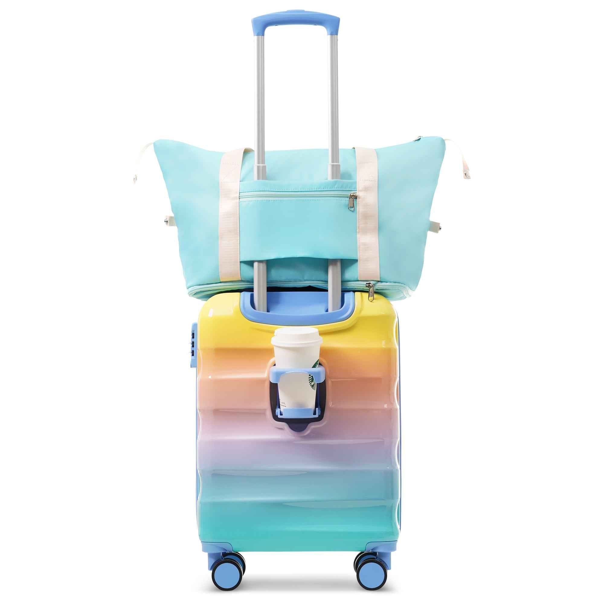 20' Carry-on Luggage with Cup Holder – Lightweight Glossy Hardshell Suitcases with Spinner Wheels, TSA Lock, Airline Approved, 2 Piece Set