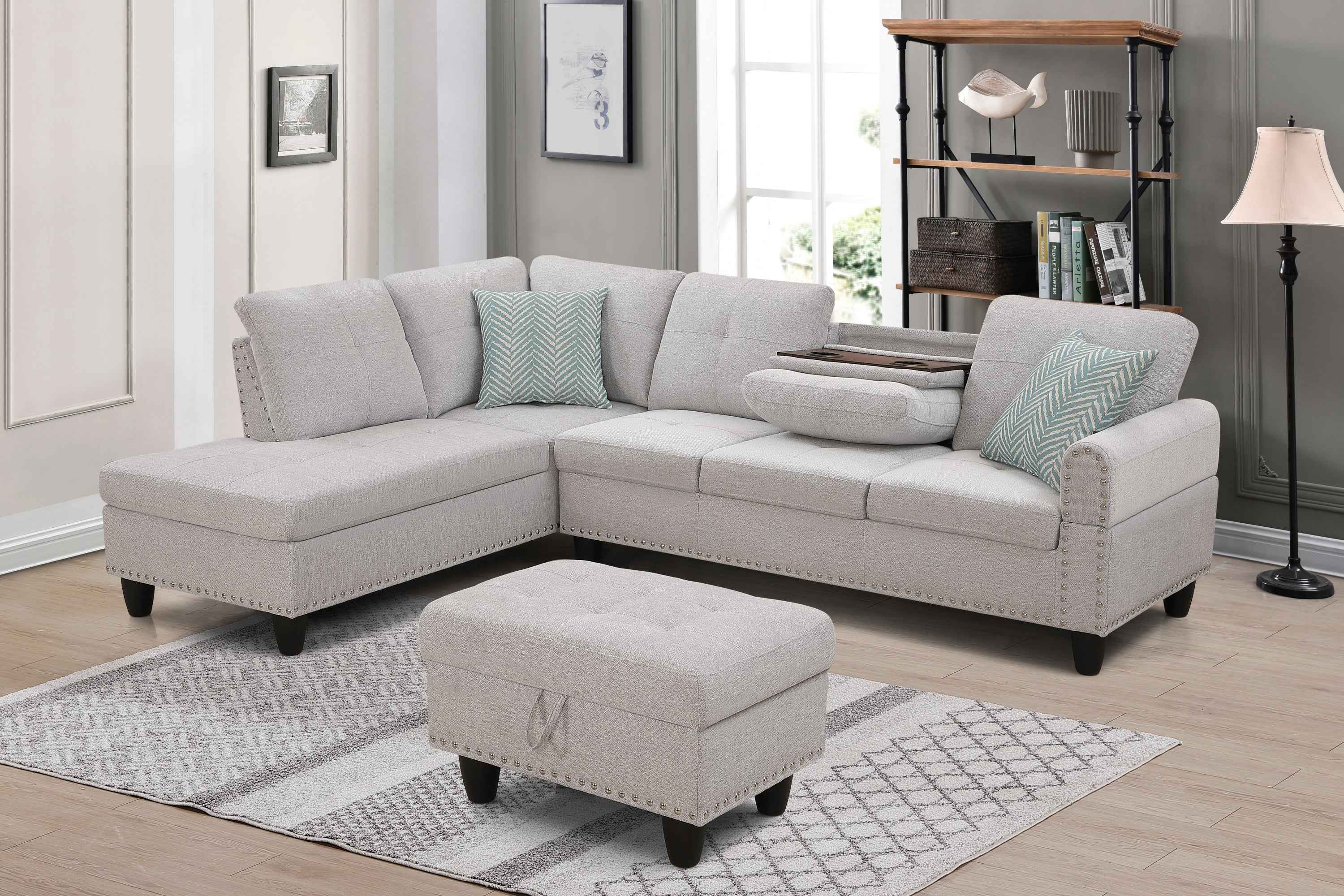 Accent Pillow - Equipped Sectional Sofa in Light Grey