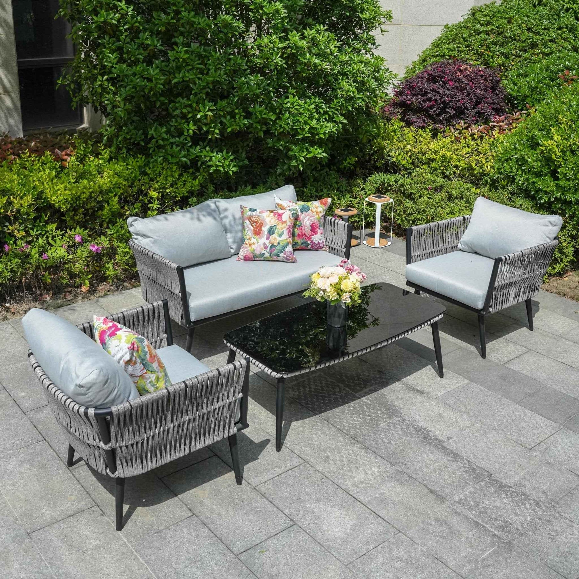 4-Seat Patio Aluminum Frame Wicker Sofa Set with Coffee Table (PAS-1649B)