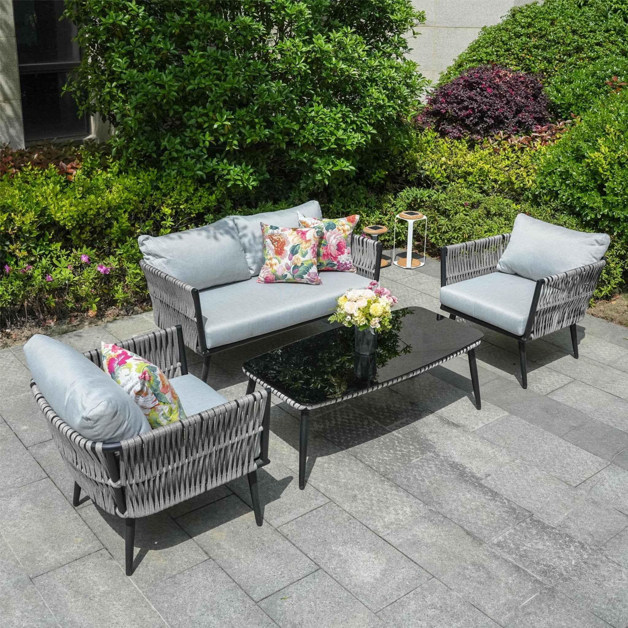 4-Seat Patio Aluminum Frame Wicker Sofa Set with Coffee Table (PAS-1649B)