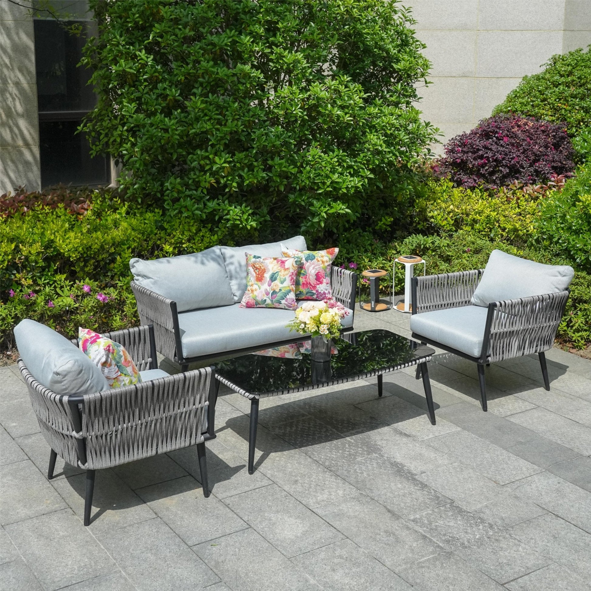 4-Seat Patio Aluminum Frame Wicker Sofa Set with Coffee Table (PAS-1649B) - Direct Wicker