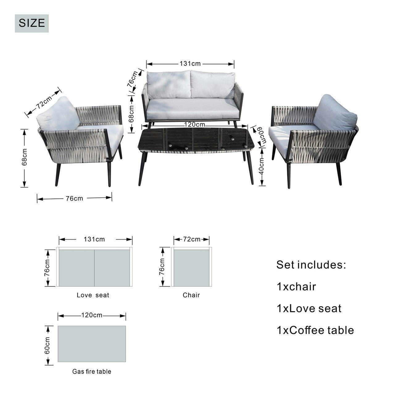 4-Seat Patio Aluminum Frame Wicker Sofa Set with Coffee Table (PAS-1649B) - Direct Wicker
