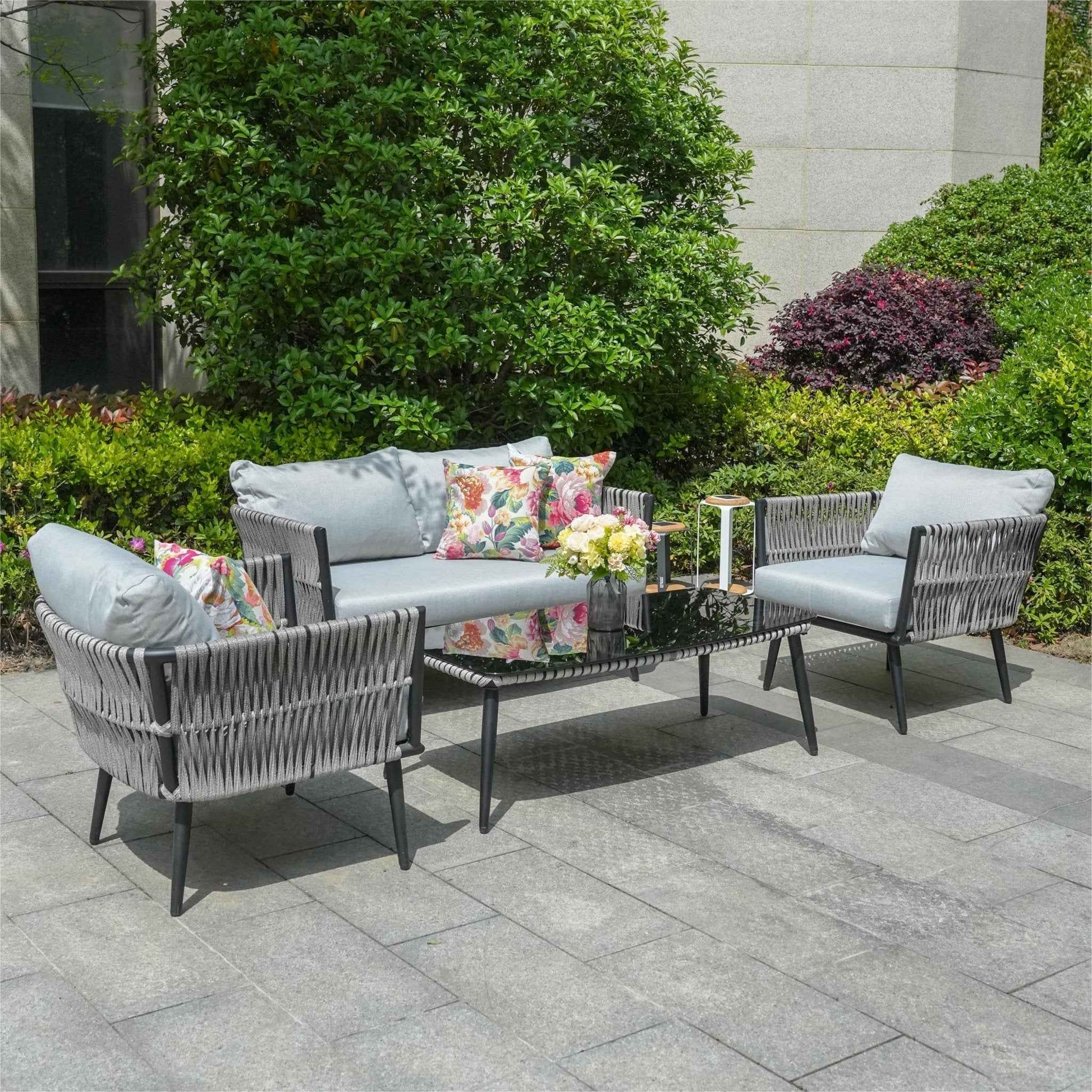 4-Seat Patio Aluminum Frame Wicker Sofa Set with Coffee Table (PAS-1649B)