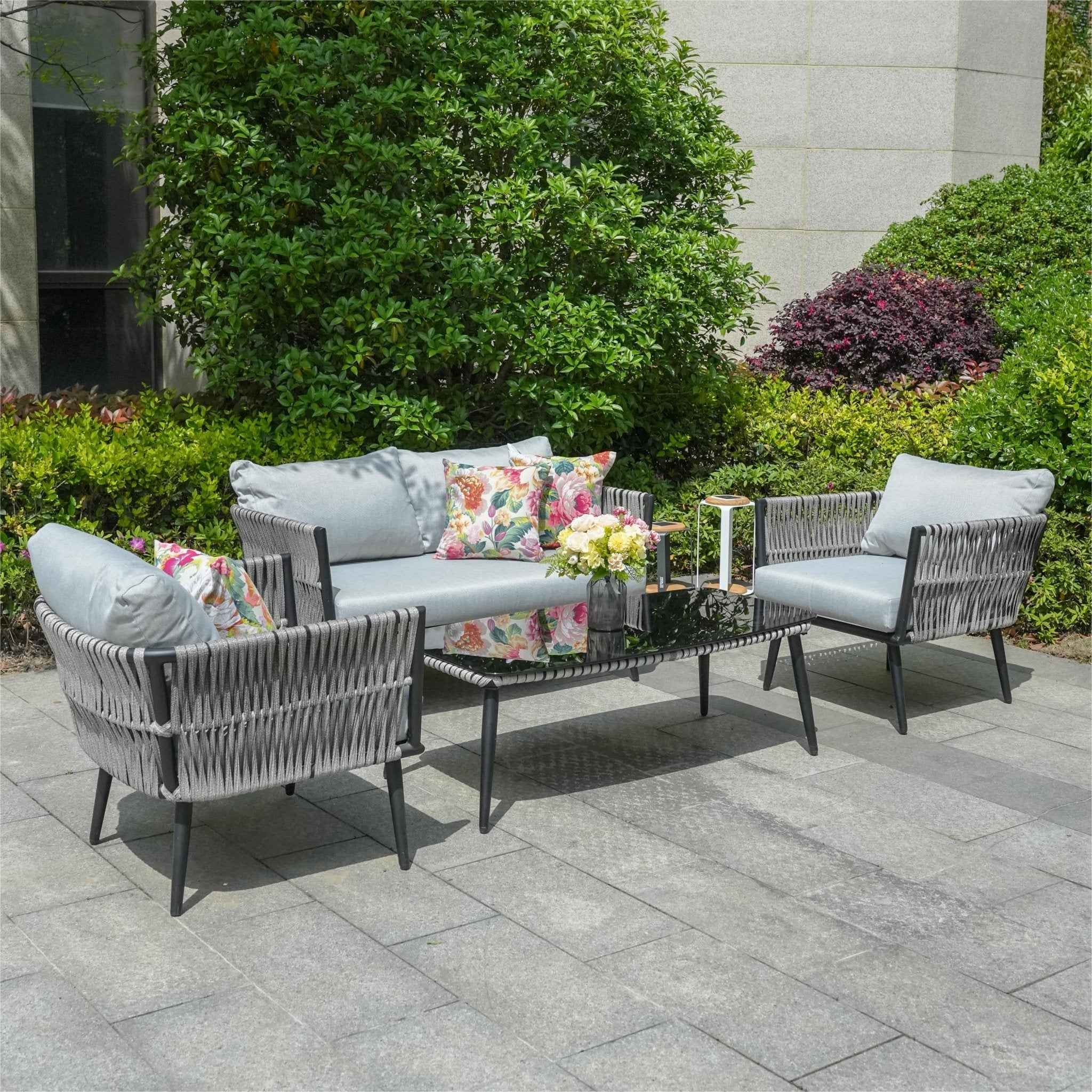 4-Seat Patio Aluminum Frame Wicker Sofa Set with Coffee Table (PAS-1649B)