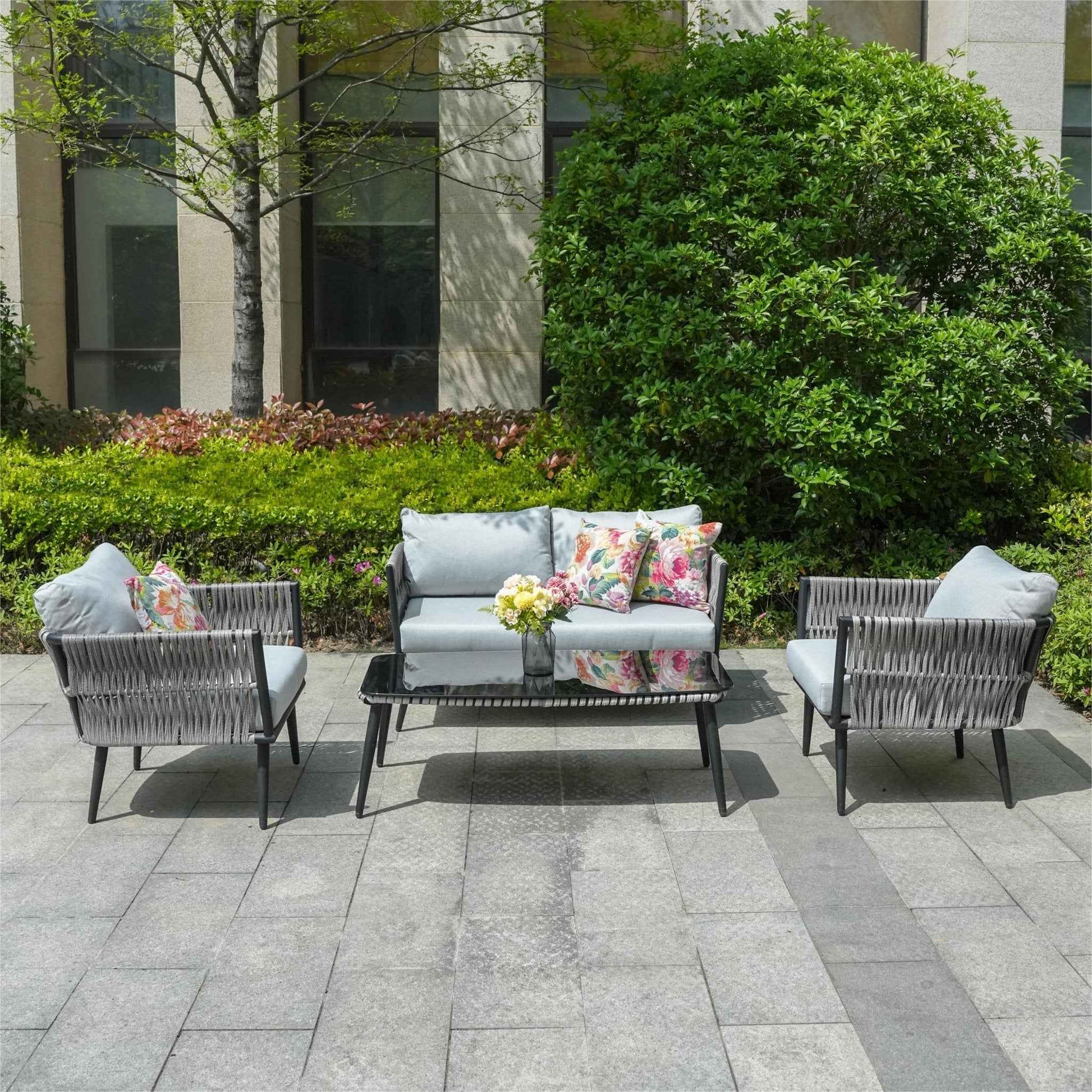 4-Seat Patio Aluminum Frame Wicker Sofa Set with Coffee Table (PAS-1649B)