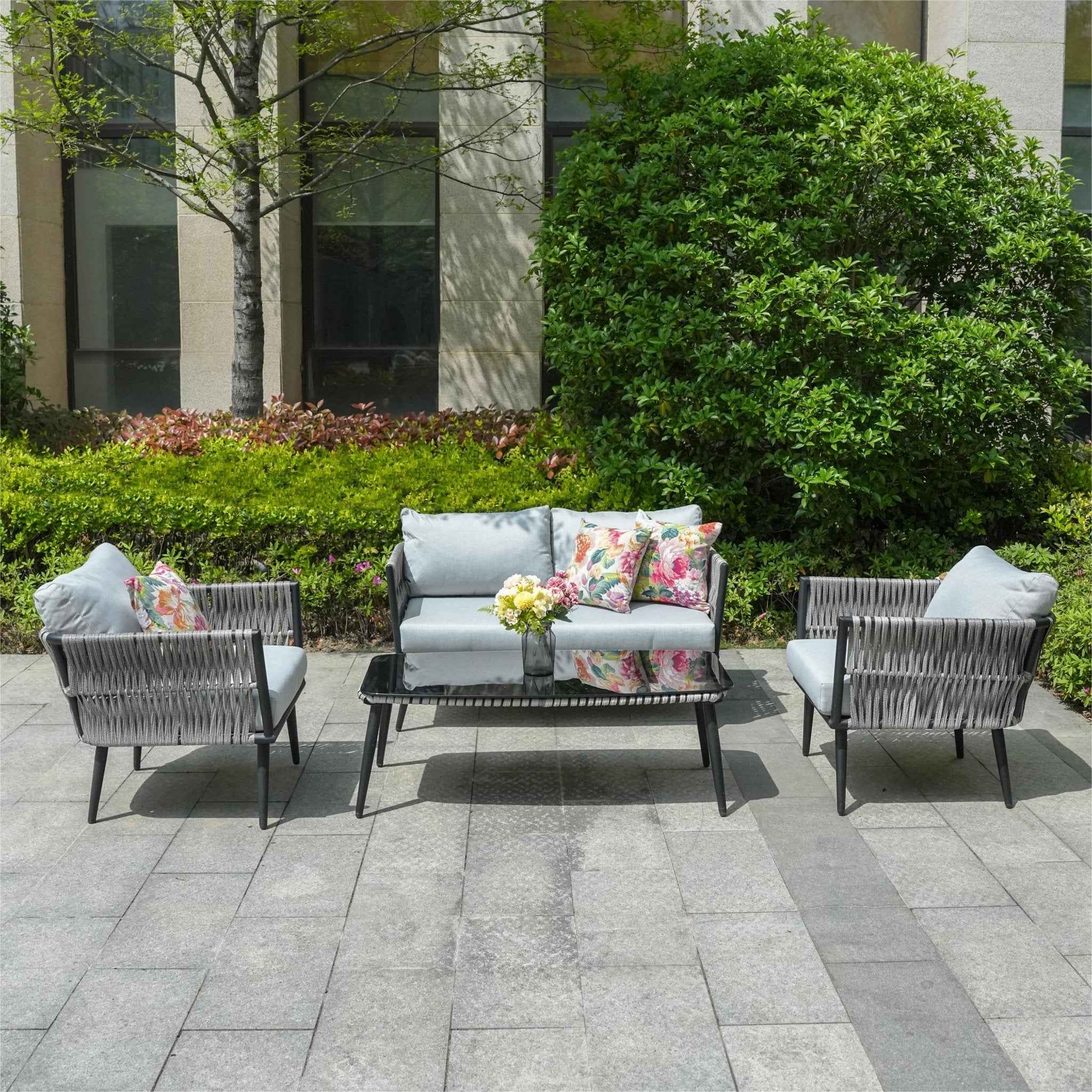 4-Seat Patio Aluminum Frame Wicker Sofa Set with Coffee Table (PAS-1649B)