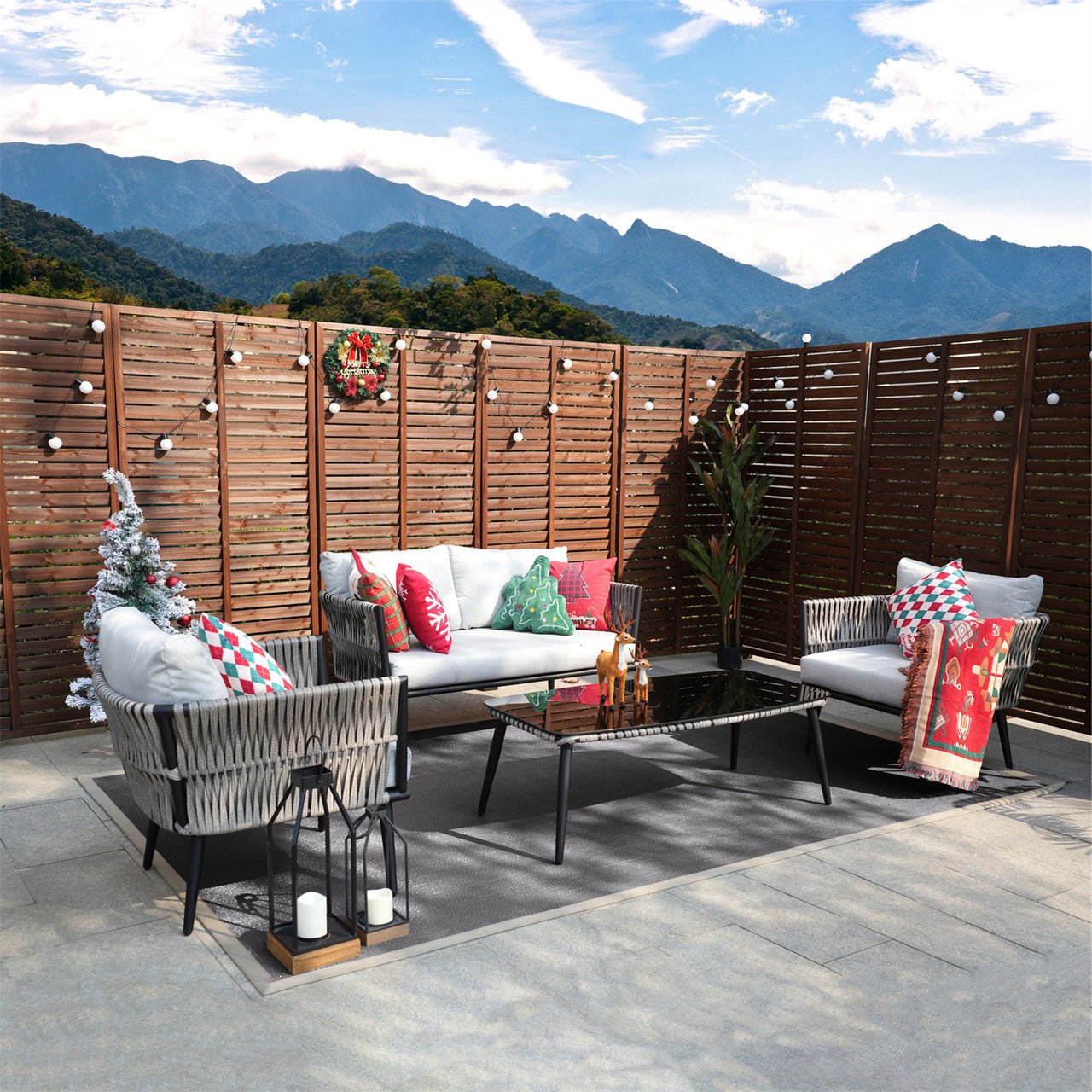 4-Seat Patio Aluminum Frame Wicker Sofa Set with Coffee Table (PAS-1649B) - Direct Wicker