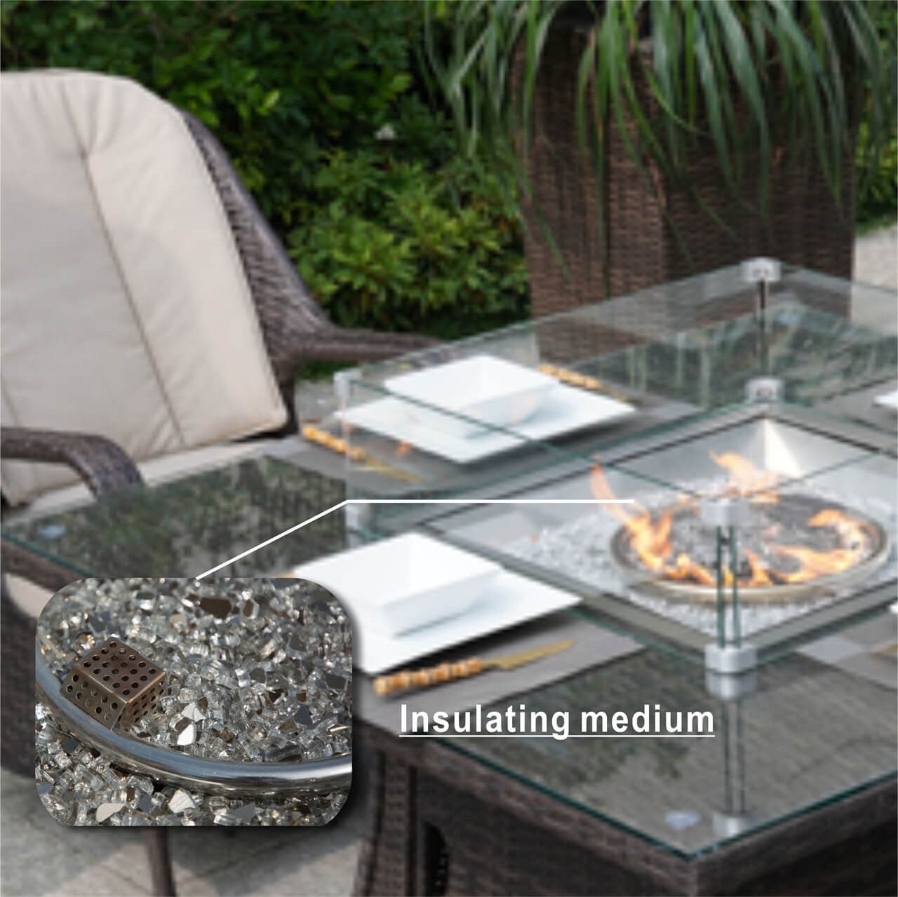 4 - Seat Square Fire Pit Table (PAG - 1104 - T) - Direct Wicker