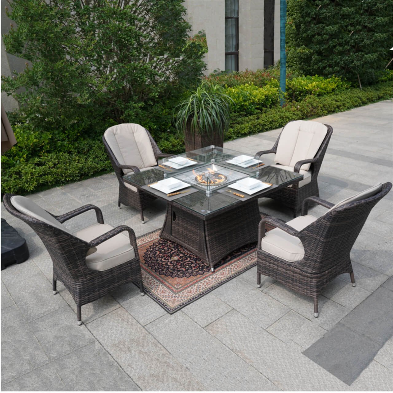 4 - Seat Square Fire Pit Table (PAG - 1104 - T) - Direct Wicker