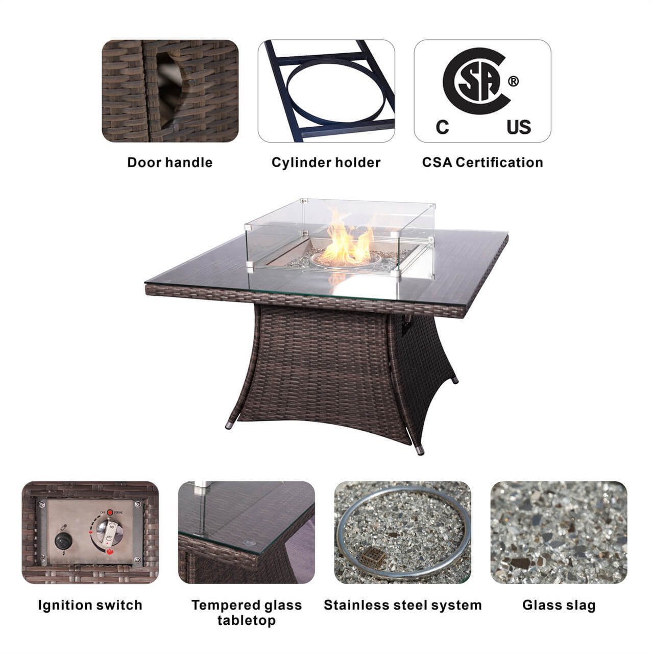 4 - Seat Square Fire Pit Table (PAG - 1104 - T) - Direct Wicker