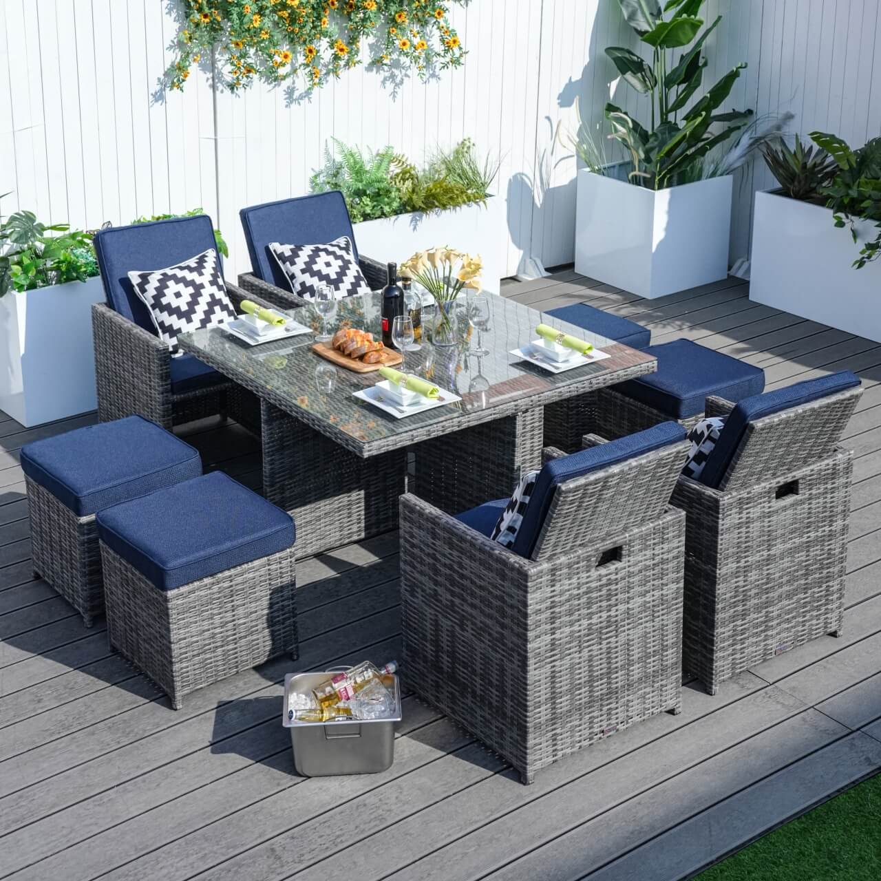4 - Seater Outdoor Dining Set - Carmel Chairs with Cube Dining Table (PAD - 3233B) - Direct Wicker