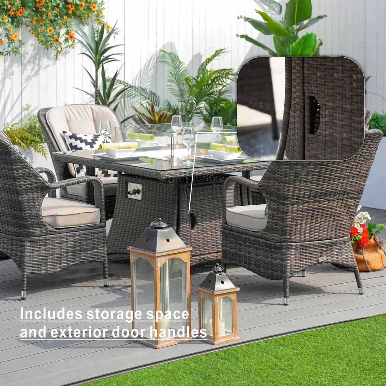 4-Seat Outdoor Fire Pit Set - Hampton Chairs with Cube Fire Pit Table (PAG-1104+1122)