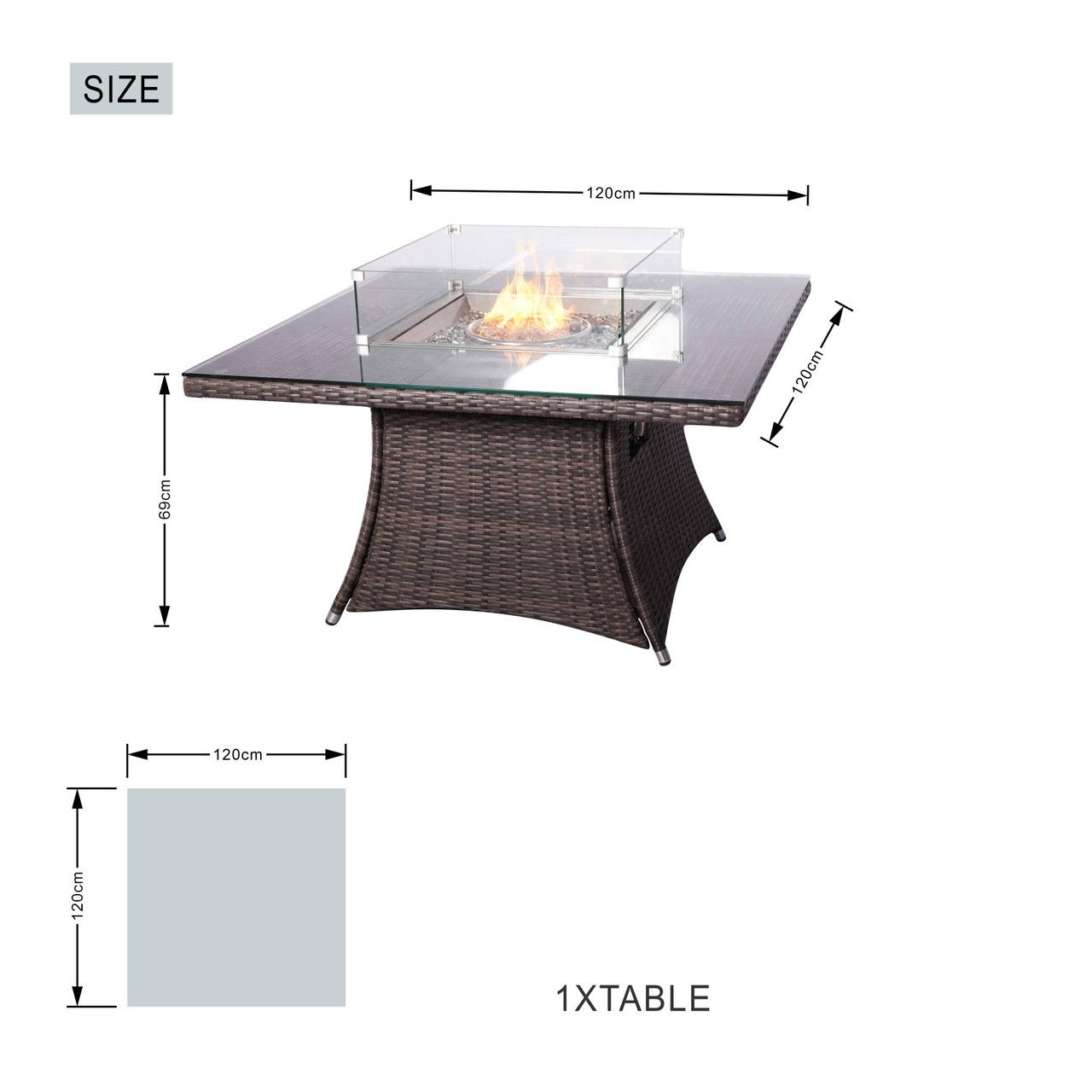 4 - Seater Outdoor Fire Pit Set - Hampton Chairs with Cube Fire Pit Table (PAG - 1104+1122) - Direct Wicker