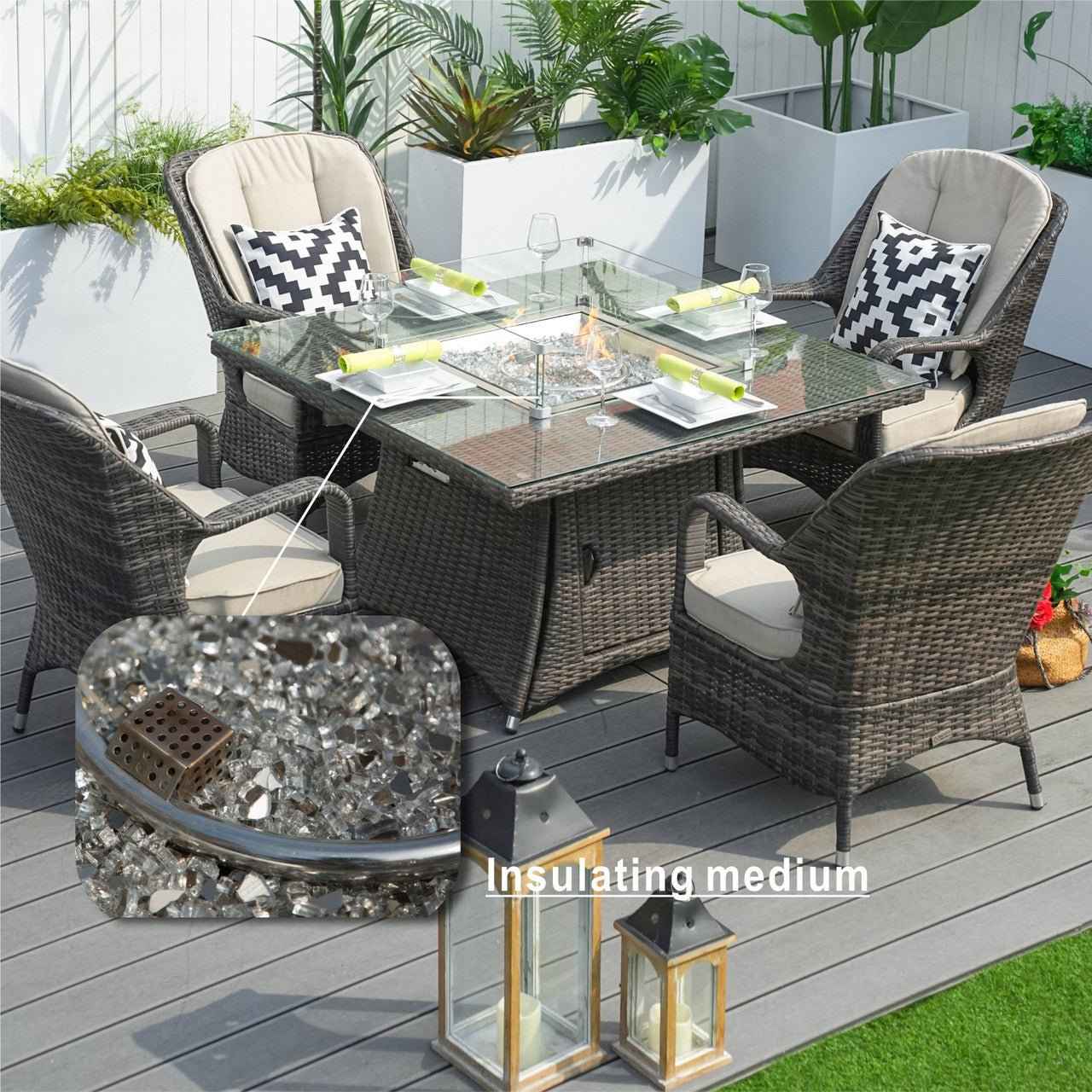 4-Seat Outdoor Fire Pit Set - Parma Chairs with Cube Fire Pit Table (PAG-1104+009)