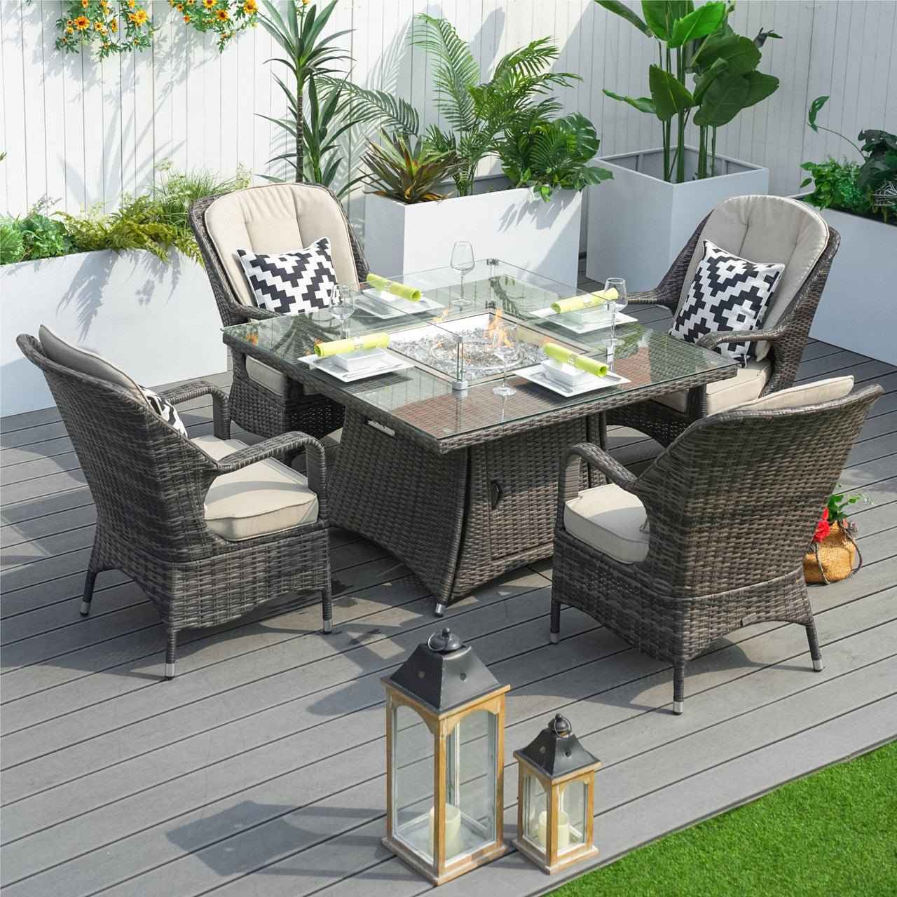 4 - Seater Outdoor Fire Pit Set - Parma Chairs with Cube Fire Pit Table (PAG - 1104+009) - Direct Wicker