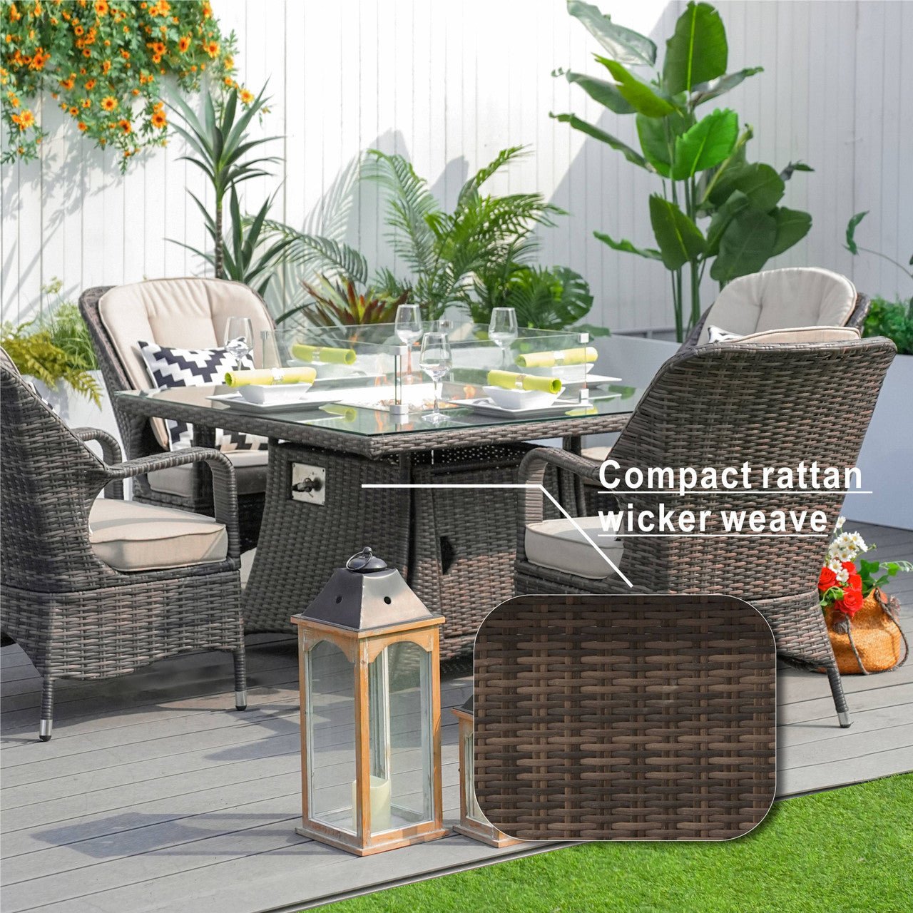 4 - Seater Outdoor Fire Pit Set - Parma Chairs with Cube Fire Pit Table (PAG - 1104+009) - Direct Wicker