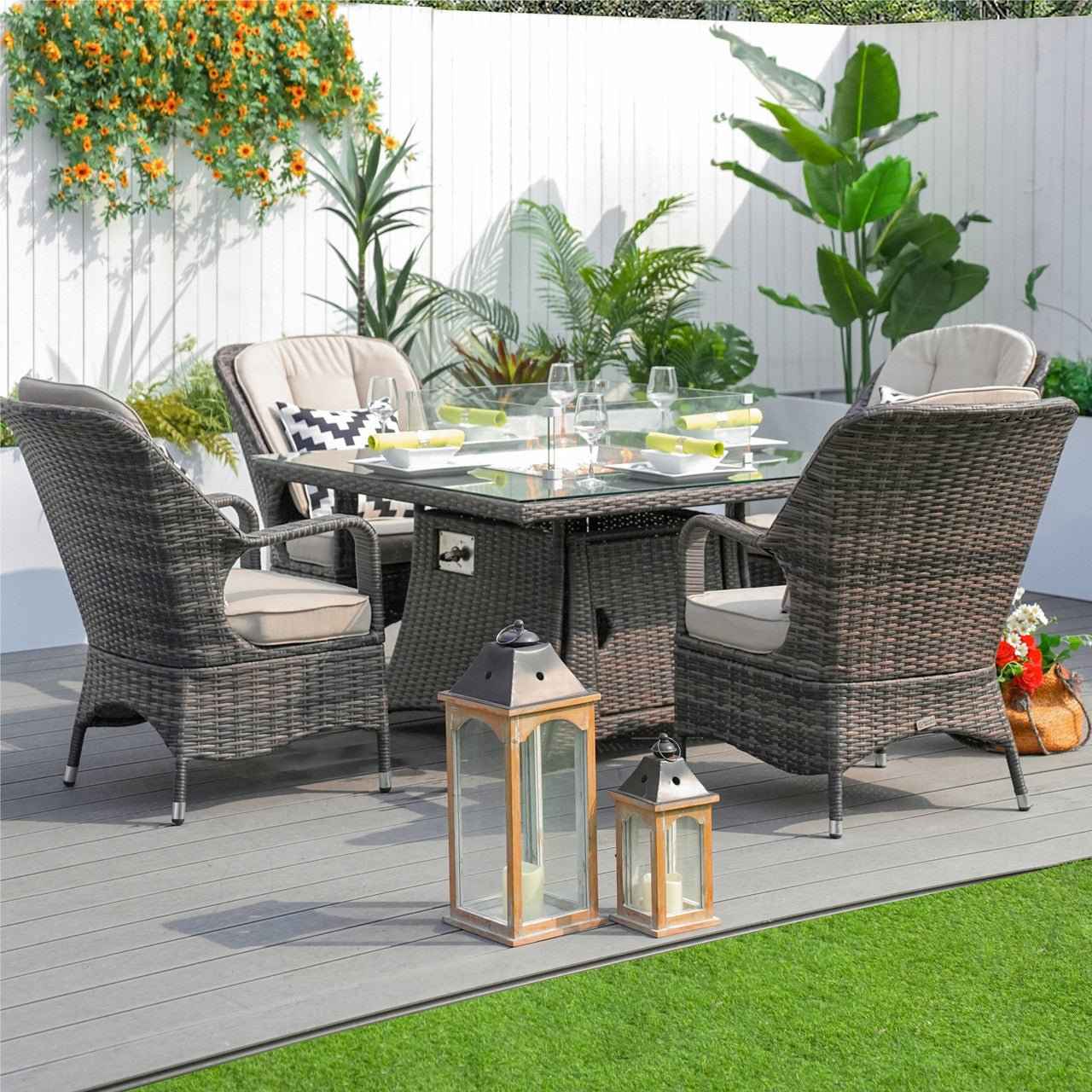 4-Seat Outdoor Fire Pit Set - Parma Chairs with Cube Fire Pit Table (PAG-1104+009)