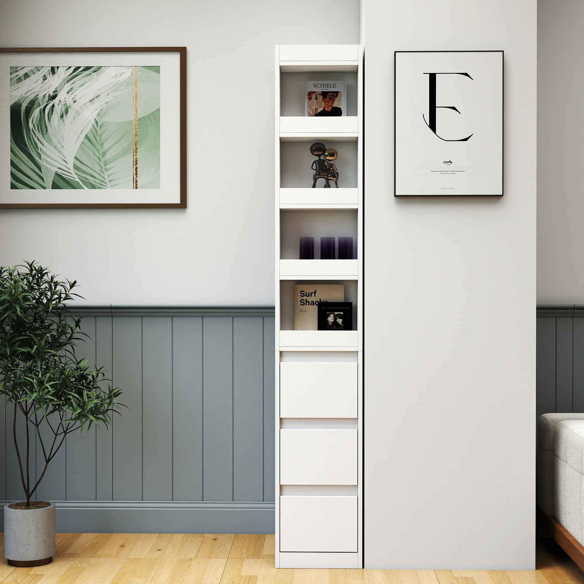 70.87' H Display Storage  Cabinet , 4-Tier Shelf, 3 Side Drawers & 4 small display shelves , Modern Wooden Tall Bookshelf Bookcase for Living Room Home Office