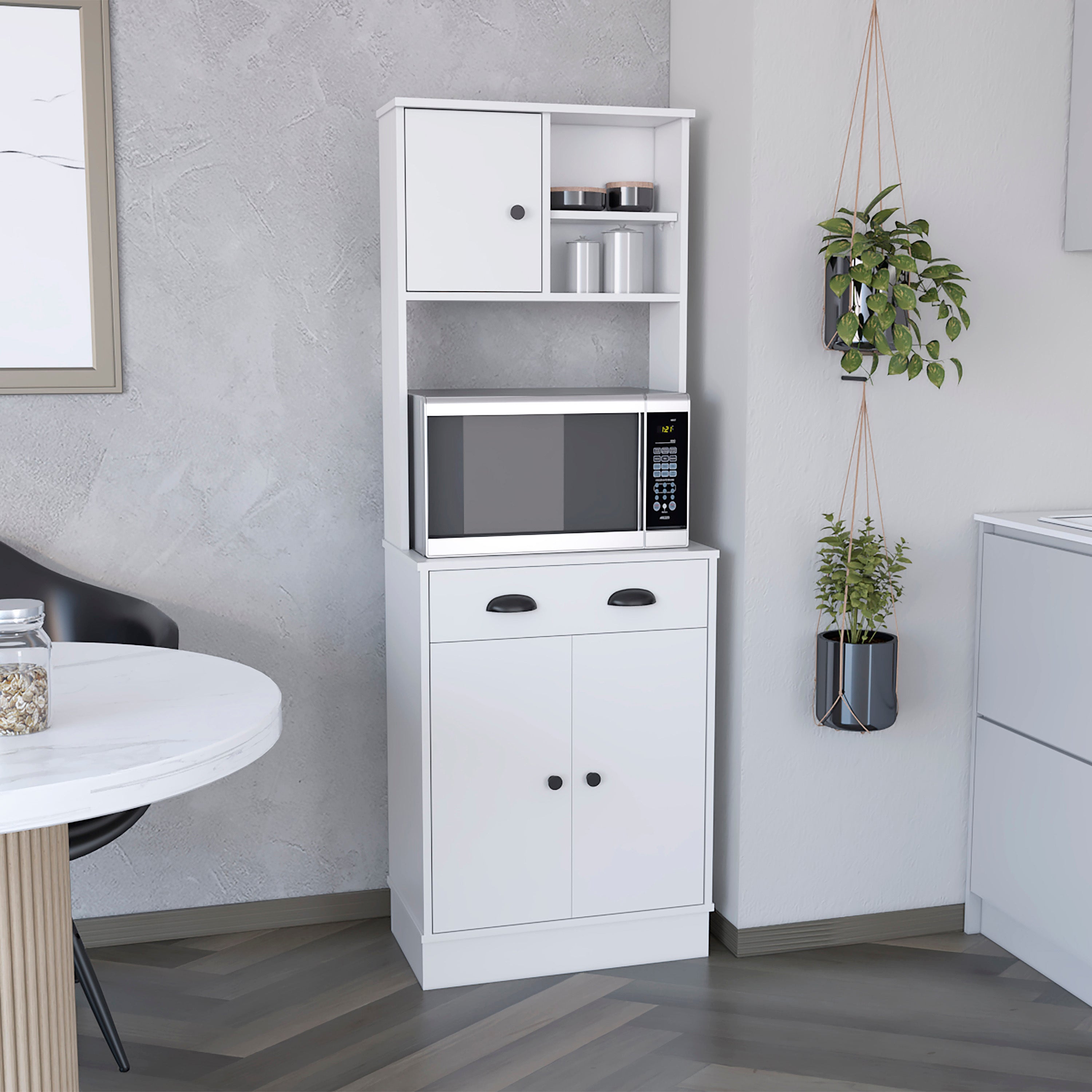 Pantry Cabinet with Drawer and 3-Doors, White -Kitchen