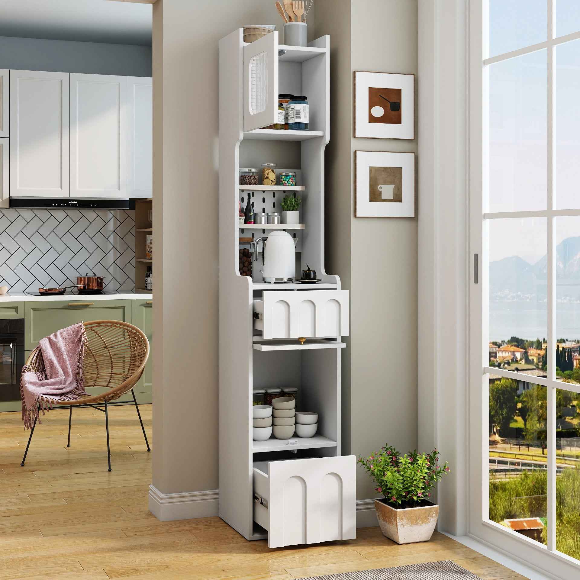 70.87' H Tall Bathroom Storage Cabinet with 1 Doors and 2 Drawer, Narrow Storage Unit, Floor Cabinet for Bathroom, Living Room, Entryway, Kitchen, White