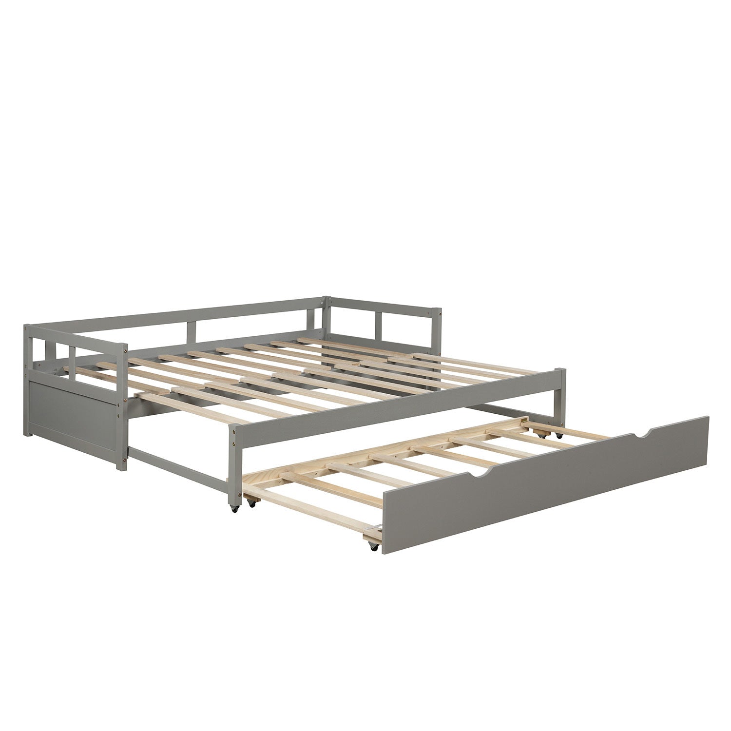 Extending Daybed with Trundle, Wooden Daybed with Trundle, Gray - Abrihome