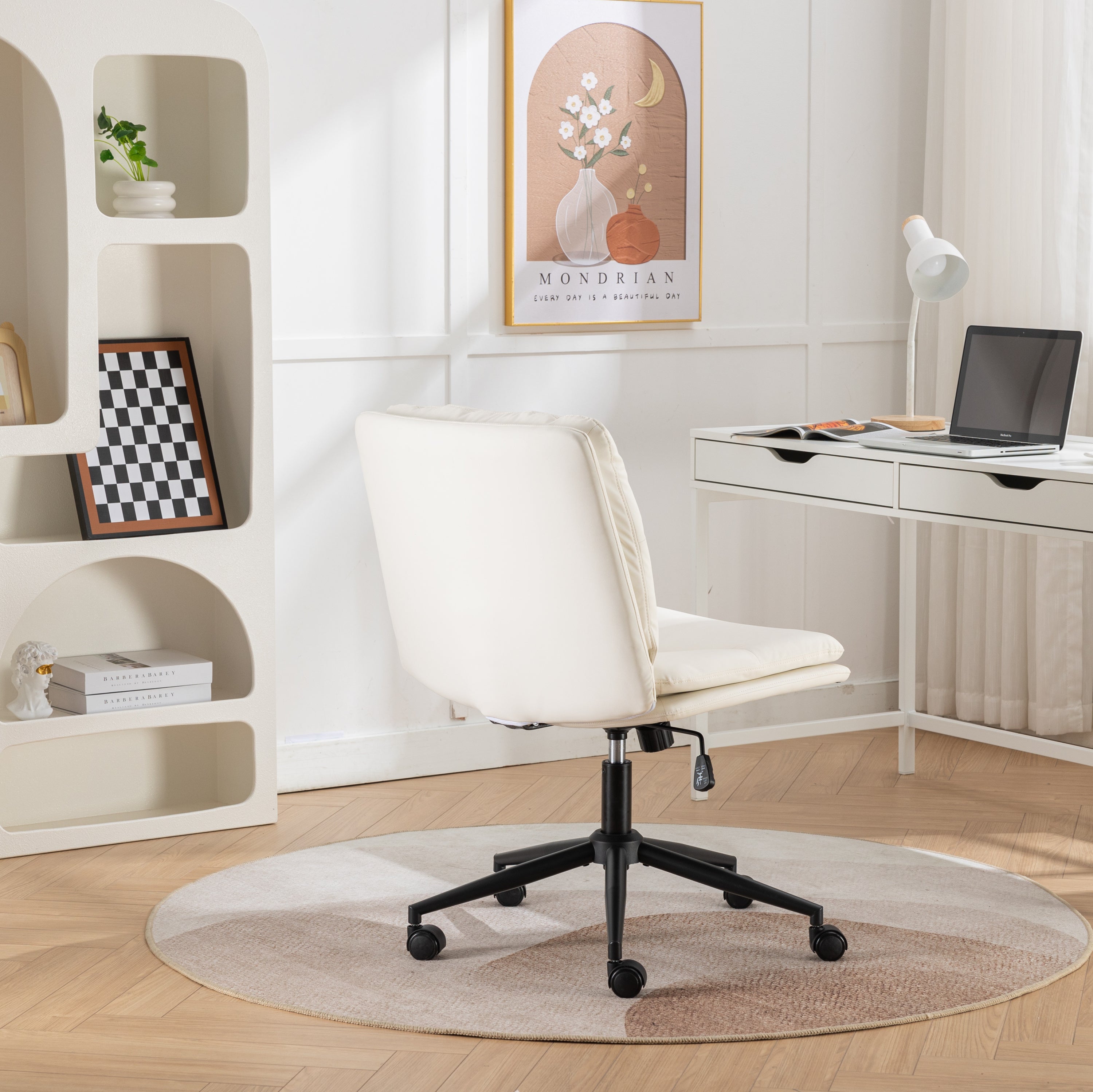 Bizerte Adjustable Swivel Criss-Cross Chair, Wide Seat/ Office Chair /Vanity Chair, White