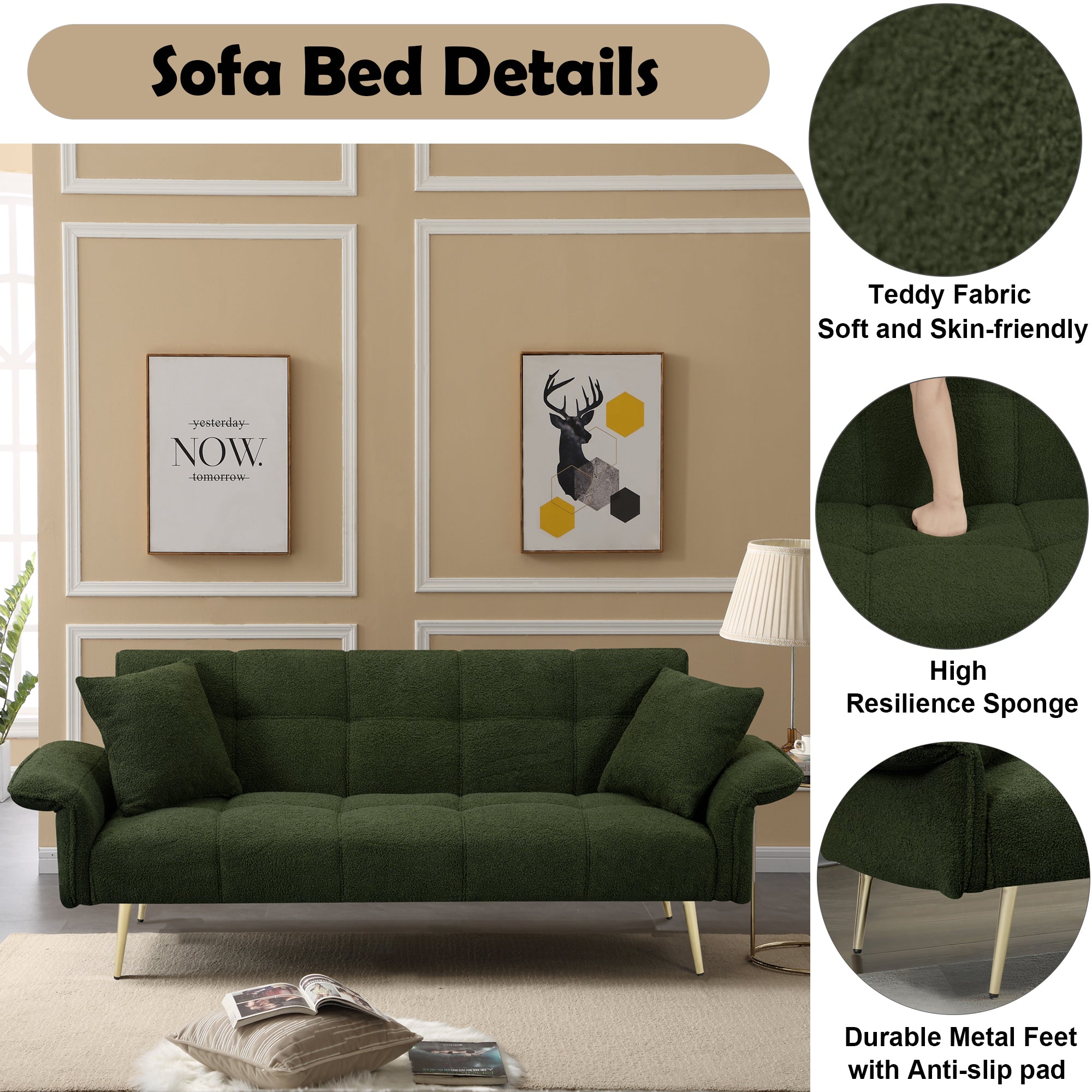 70.1 'futon sofa bed, convertible double sofa bed with folding armrests for living rooms and small Spaces - Abrihome