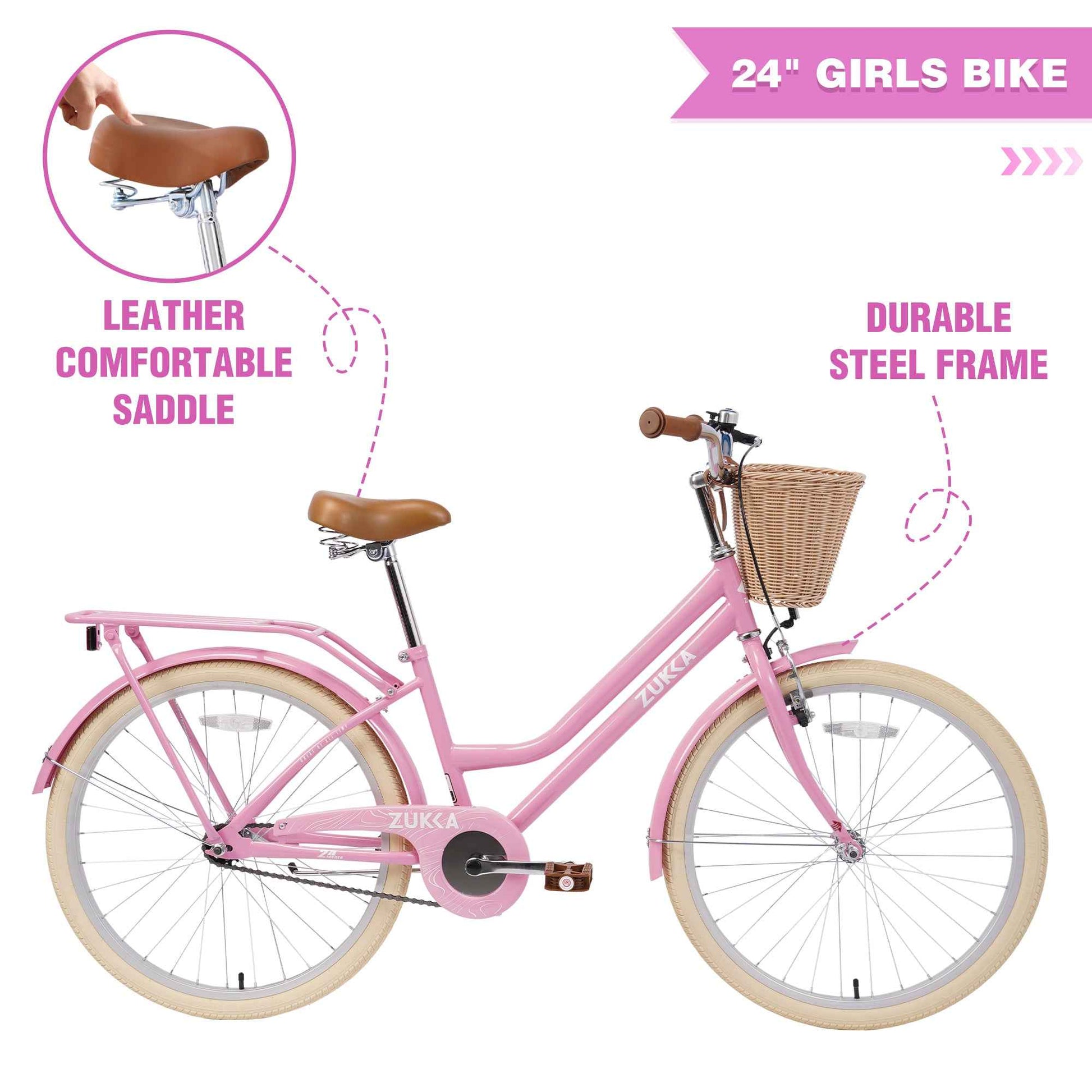 Steel Frame,Multiple Colors, for 10+Years Old Girls Bike,24 inch wheel