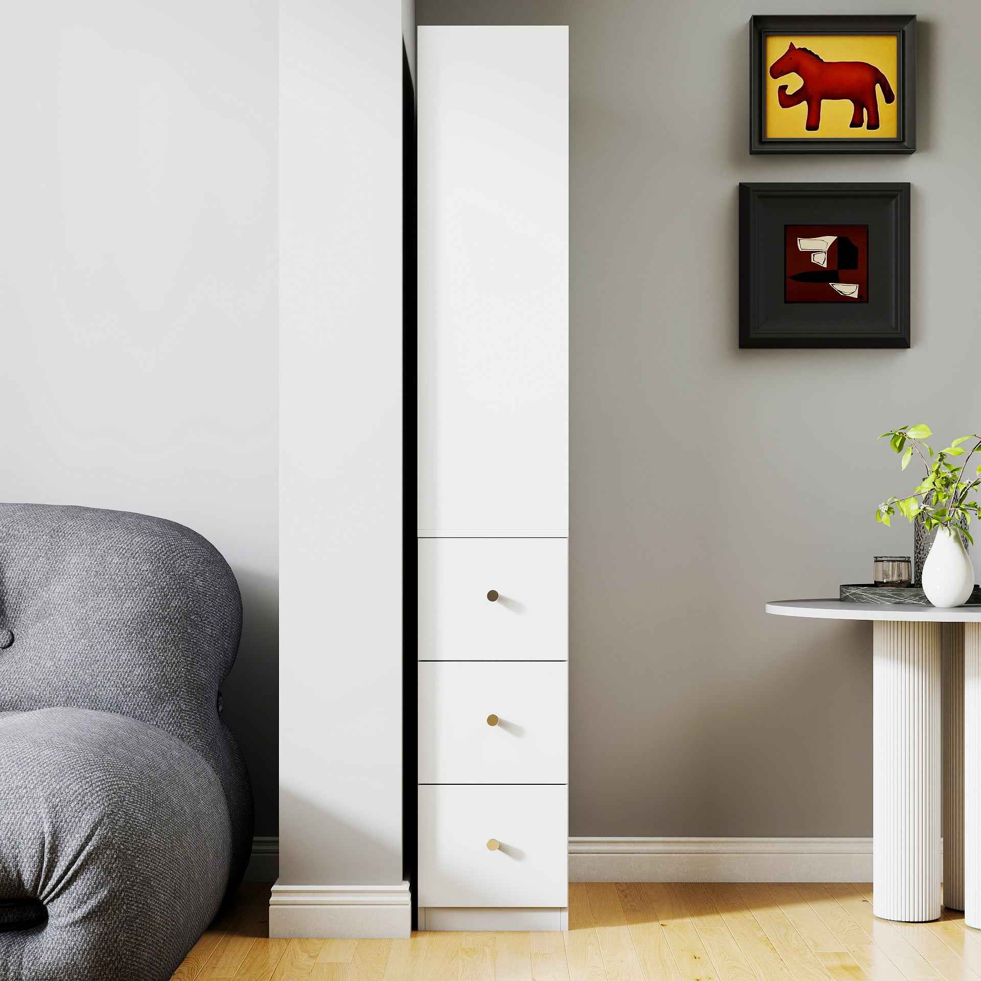 70.87' H Display Storage  Cabinet , 4-Tier Shelf, 3 Side Drawers , Modern Wooden Tall Bookshelf Bookcase for Living Room Home Office