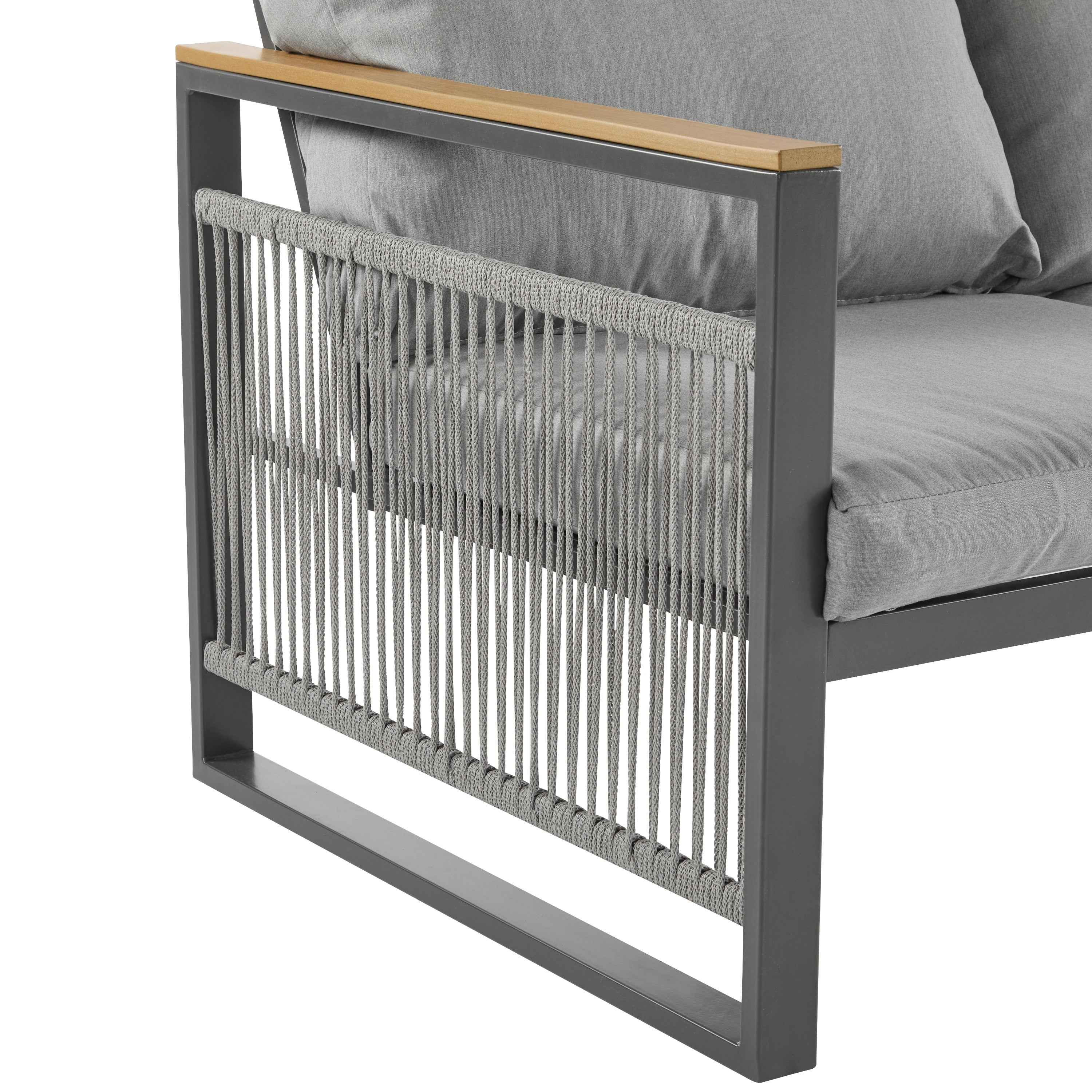 4-Pieces Outdoor Metal Patio Furniture Set, 5-Seat Patio Furniture Sofa Set with Cushion, Modern Outdoor Furniture Deep Seating for Porch, Garden, Backyard, Balcony, Grey & Natural