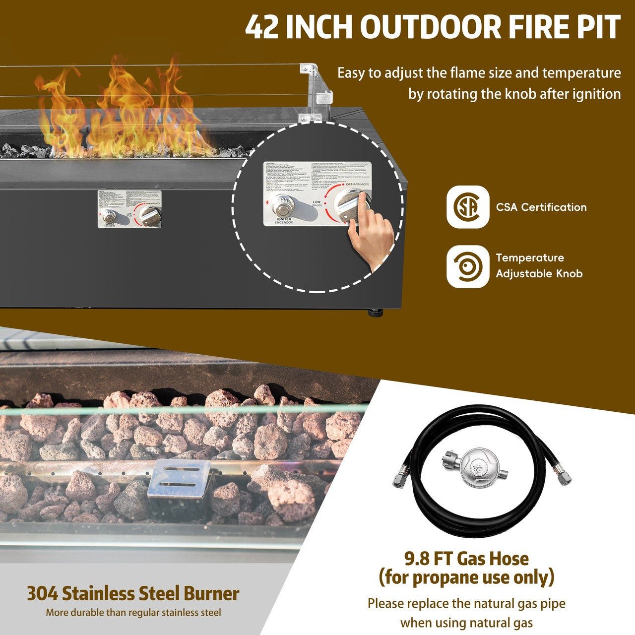 42 - inch outdoor fire pit table set (PAG - 2513 - GR - RR) - Direct Wicker