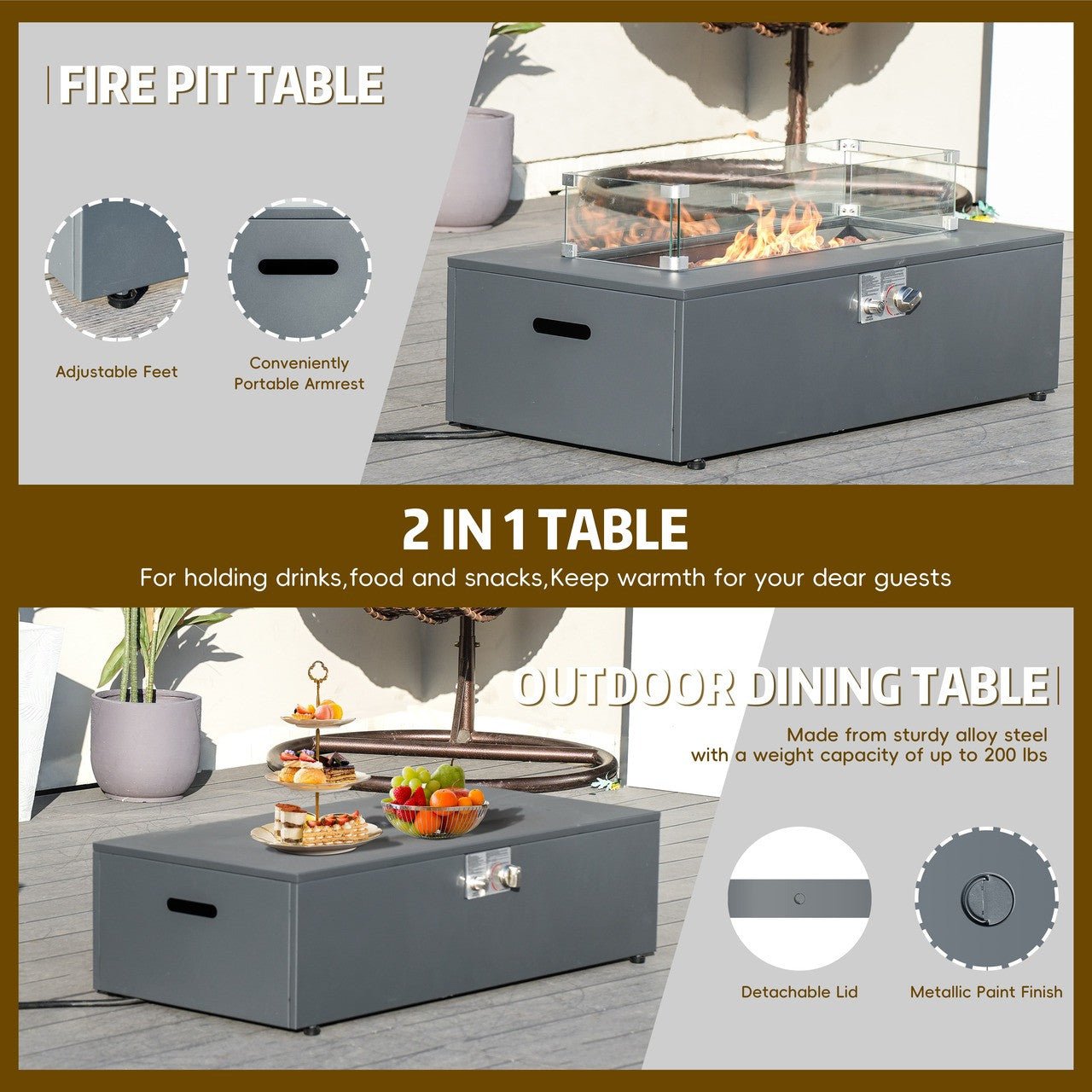 42 - inch outdoor fire pit table set (PAG - 2513 - GR - RR) - Direct Wicker