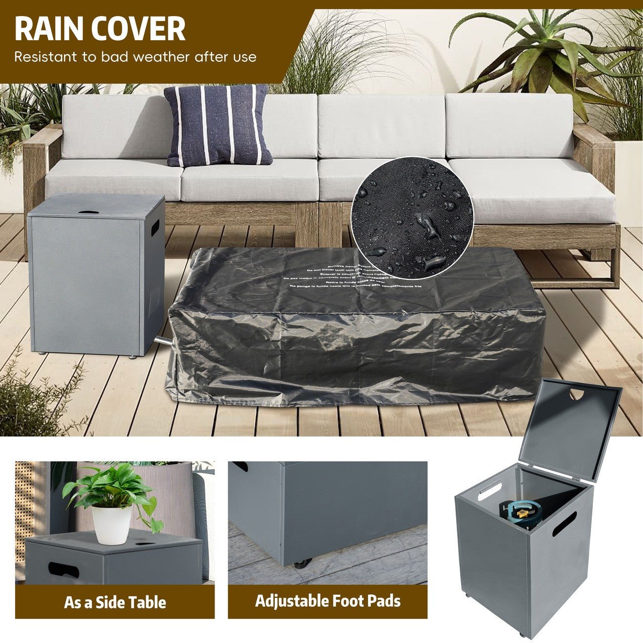 42 - inch outdoor fire pit table set (PAG - 2513 - GR - RR) - Direct Wicker