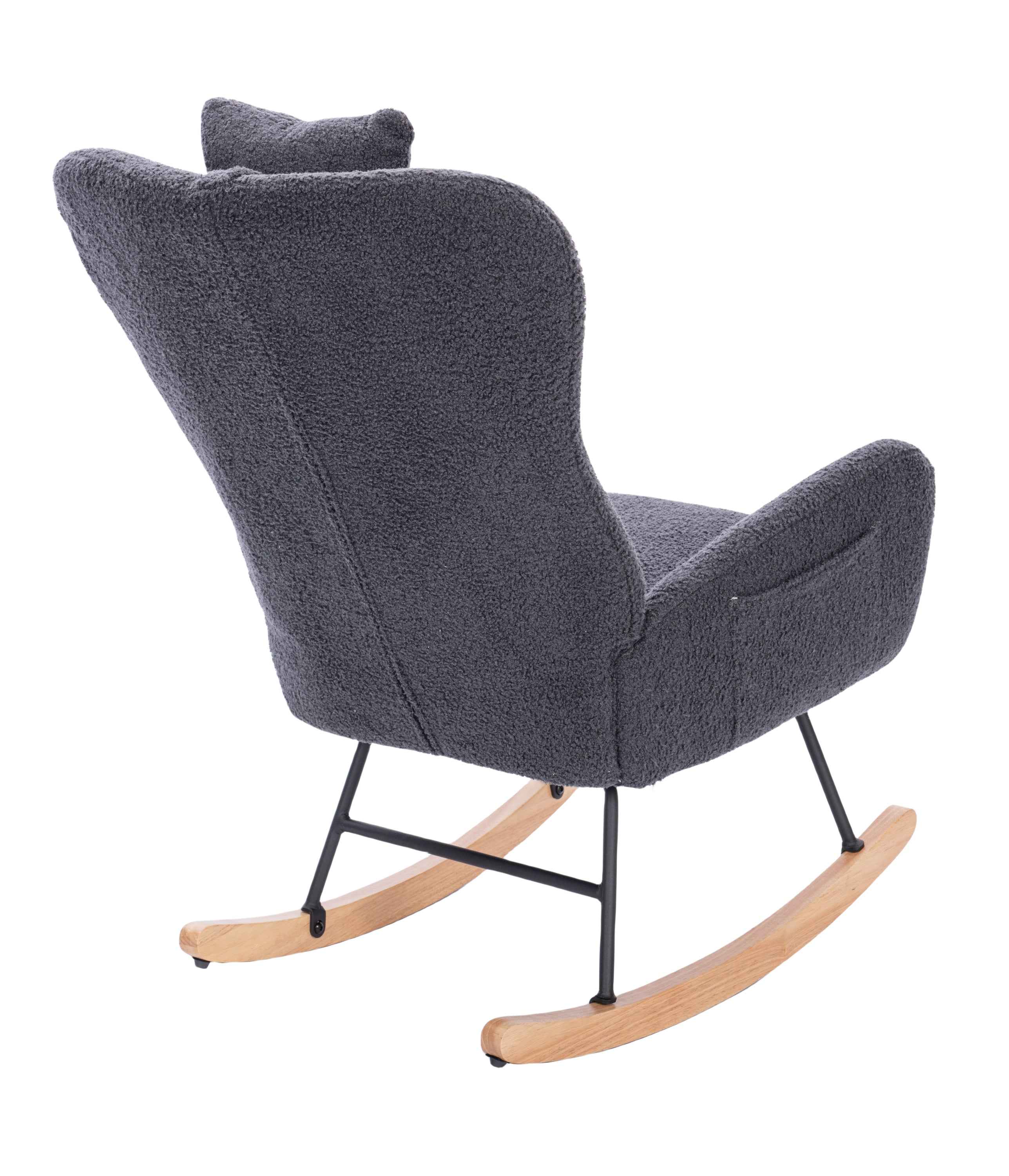 Teddy Upholstered Nursery Rocking Chair for Living Room Bedroom(DARK GREY Teddy)