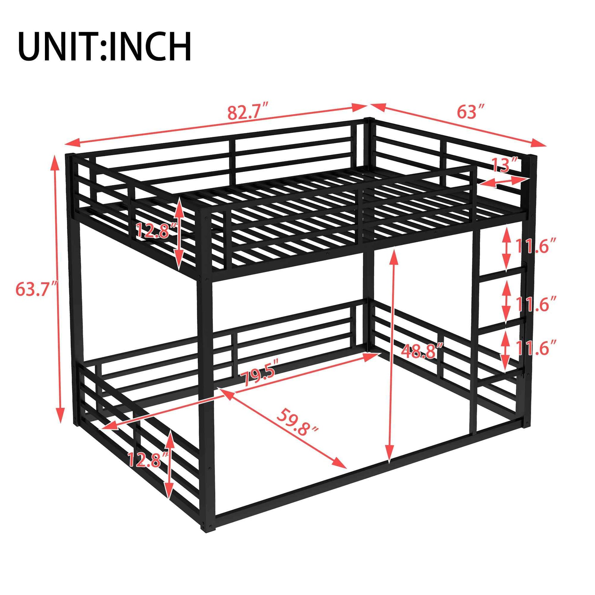 Metal Queen over Queen Bunk Bed for Teens and Adults,Space-Saving/Noise Reduced/No Box Spring Needed,Black
