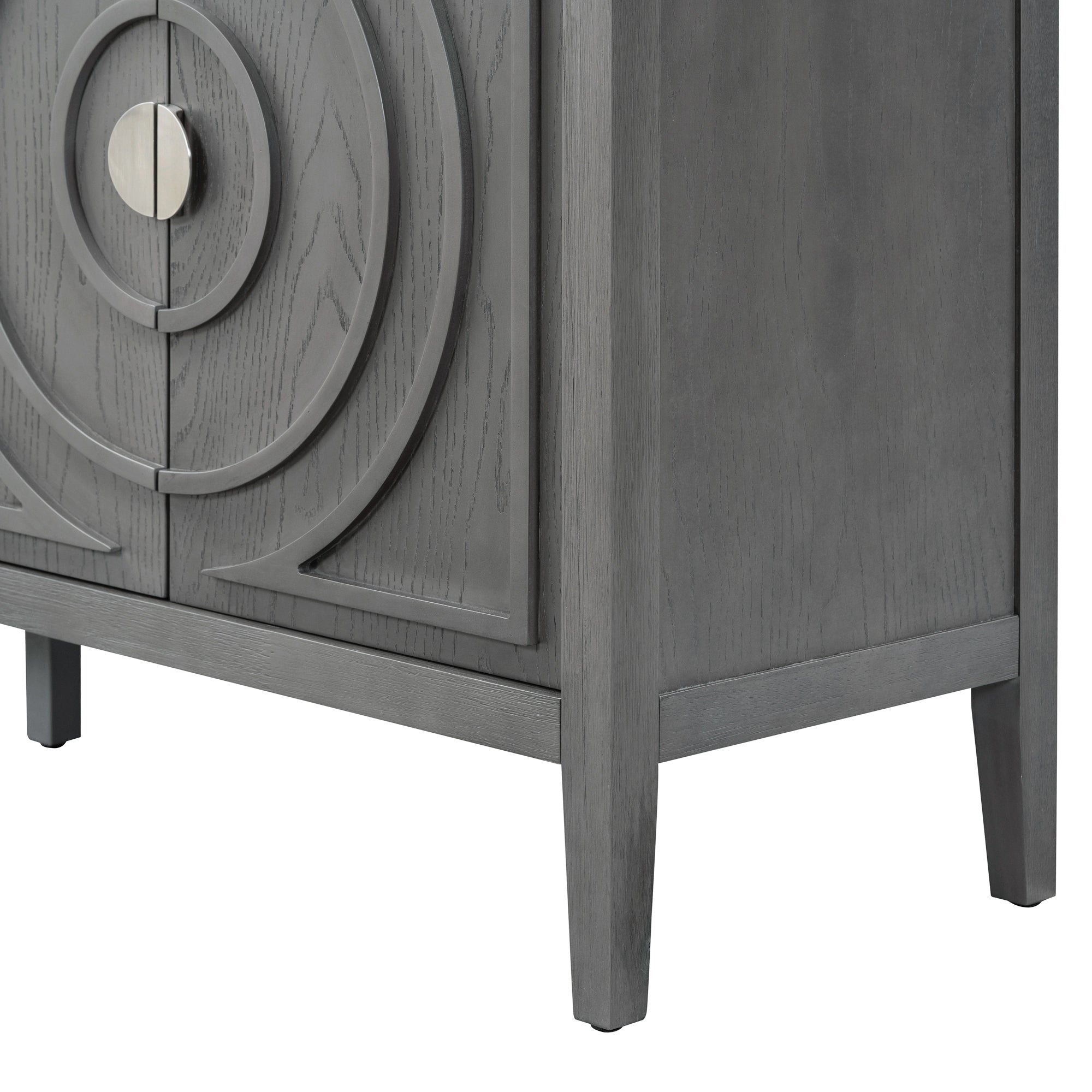 TREXM Retro Sideboard door with Circular Groove Design Round Metal Door Handle for Entrance, Dinning Room, Living Room (Gray)