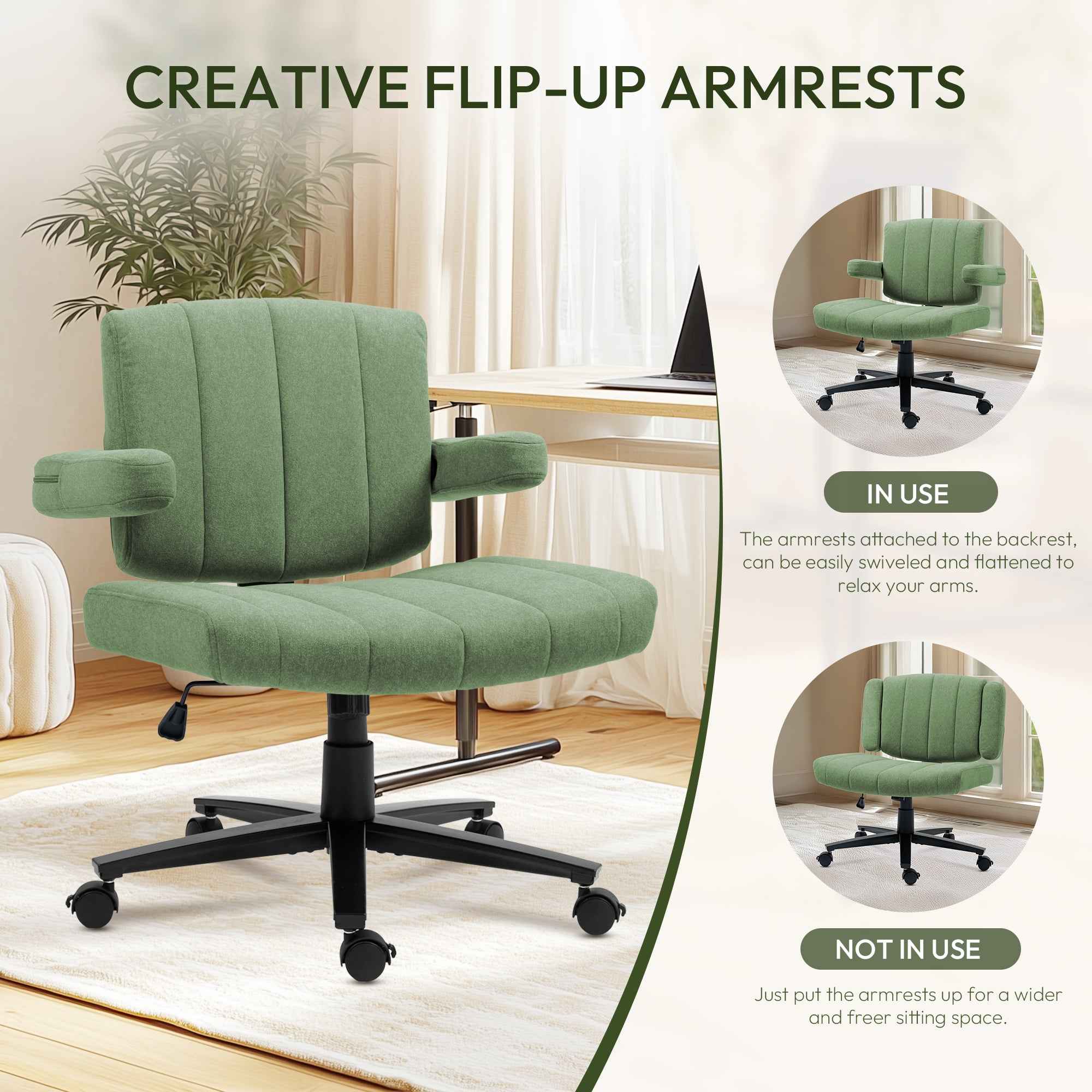 Home Office Chair, Fabric Criss Cross Swivel Desk Chair with Wheel, Adjustable Height Computer Chair for Study Work Gaming (Green)