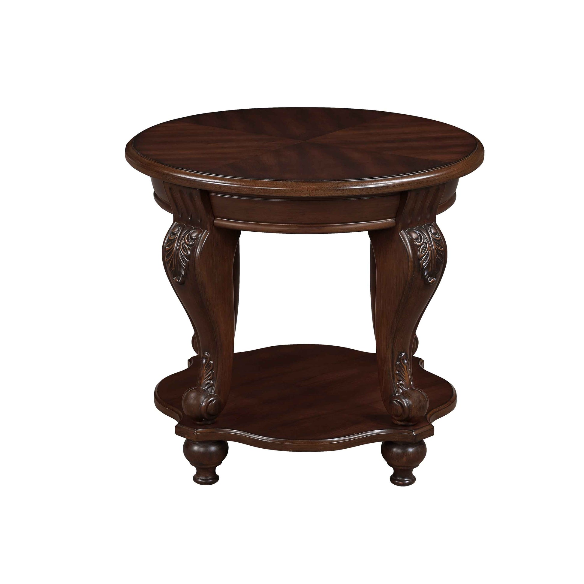 22'' Retro Round End Table,Solid Wood Sofa Side Table with Shelf,Living Room Corner Table Easy Assemble,Cherry
