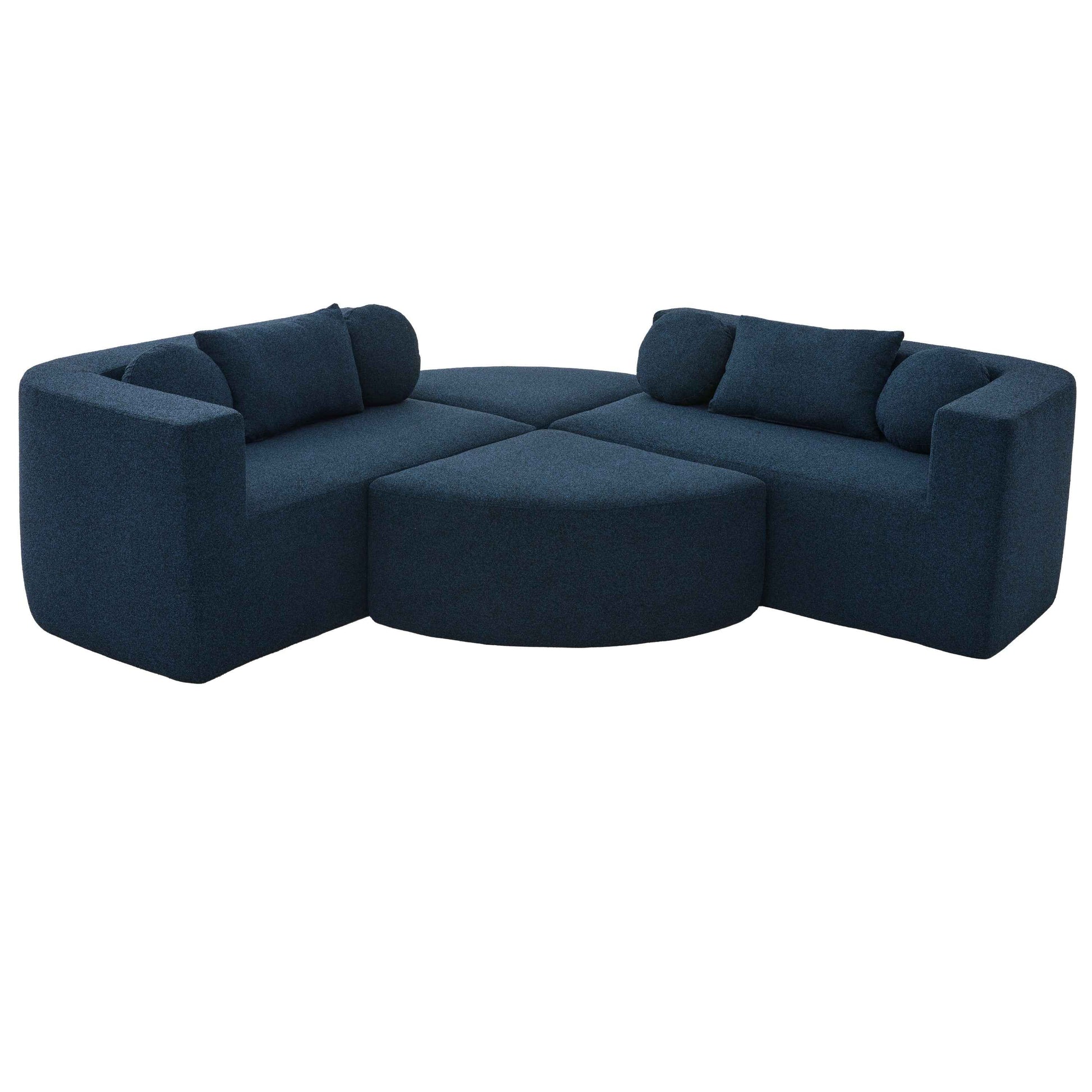 Boneless Couch Modular Sectional Sofa with Deep Seating and Curved Design in Blue Boucle, 114.9 Inches