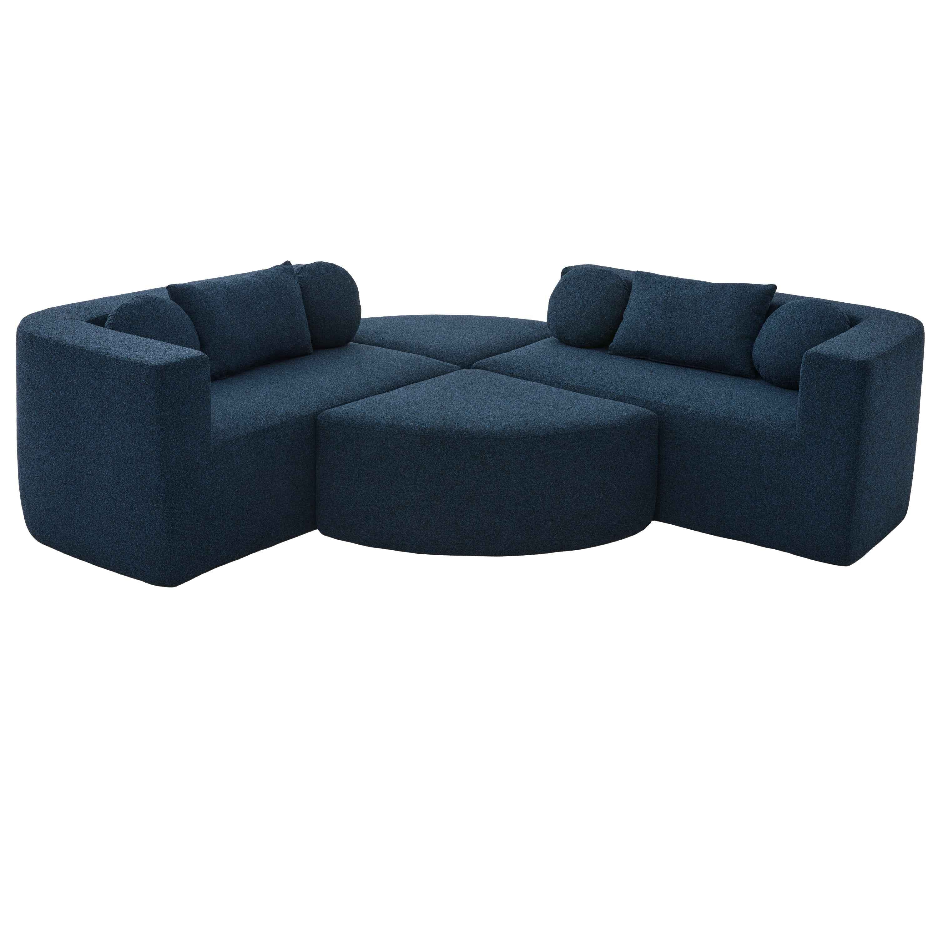 Boneless Couch Modular Sectional Sofa with Deep Seating and Curved Design in Blue Boucle, 114.9 Inches