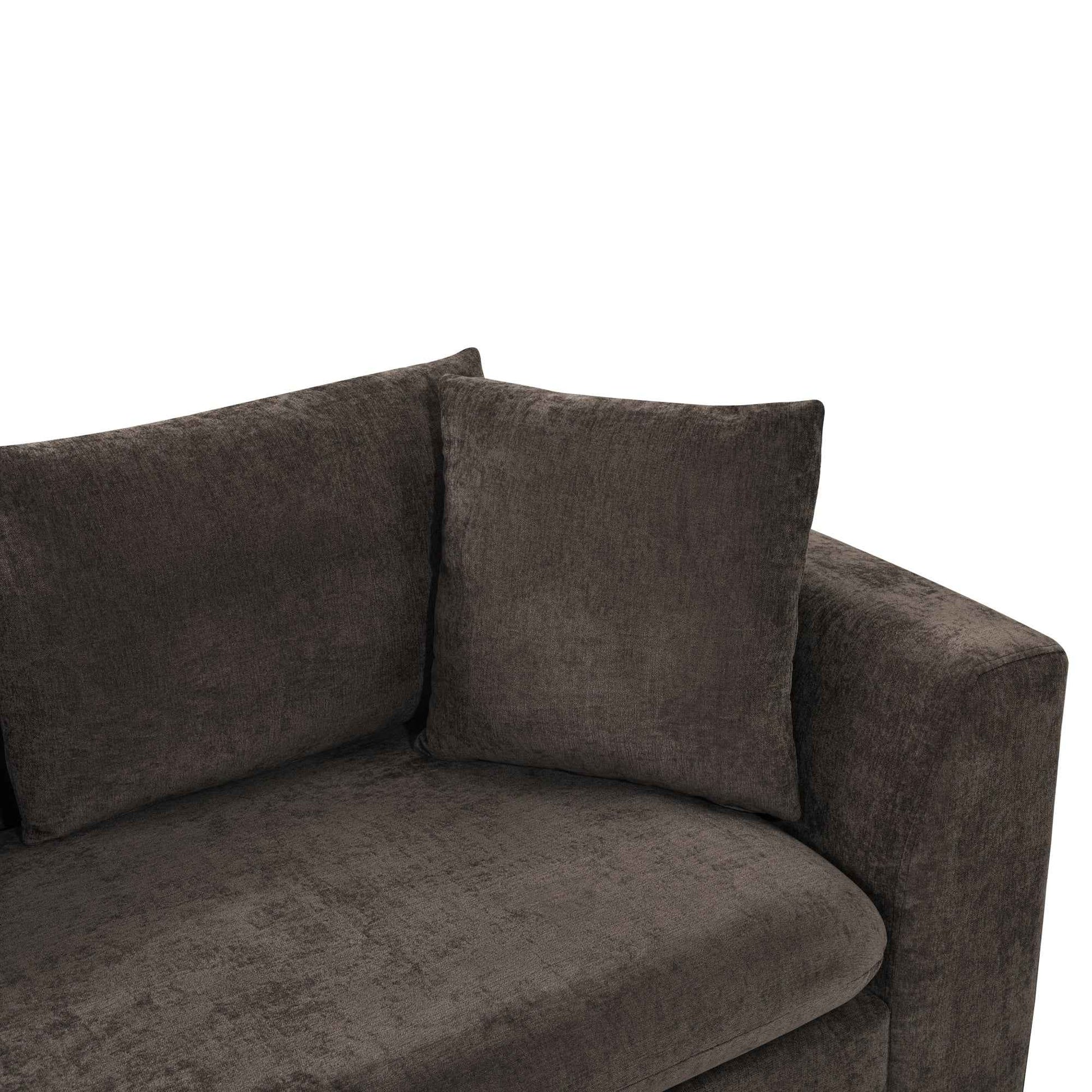 Elegant L-Shaped Sectional Sofa with Chenille Upholstery and Wooden Storage Compartment, Brown